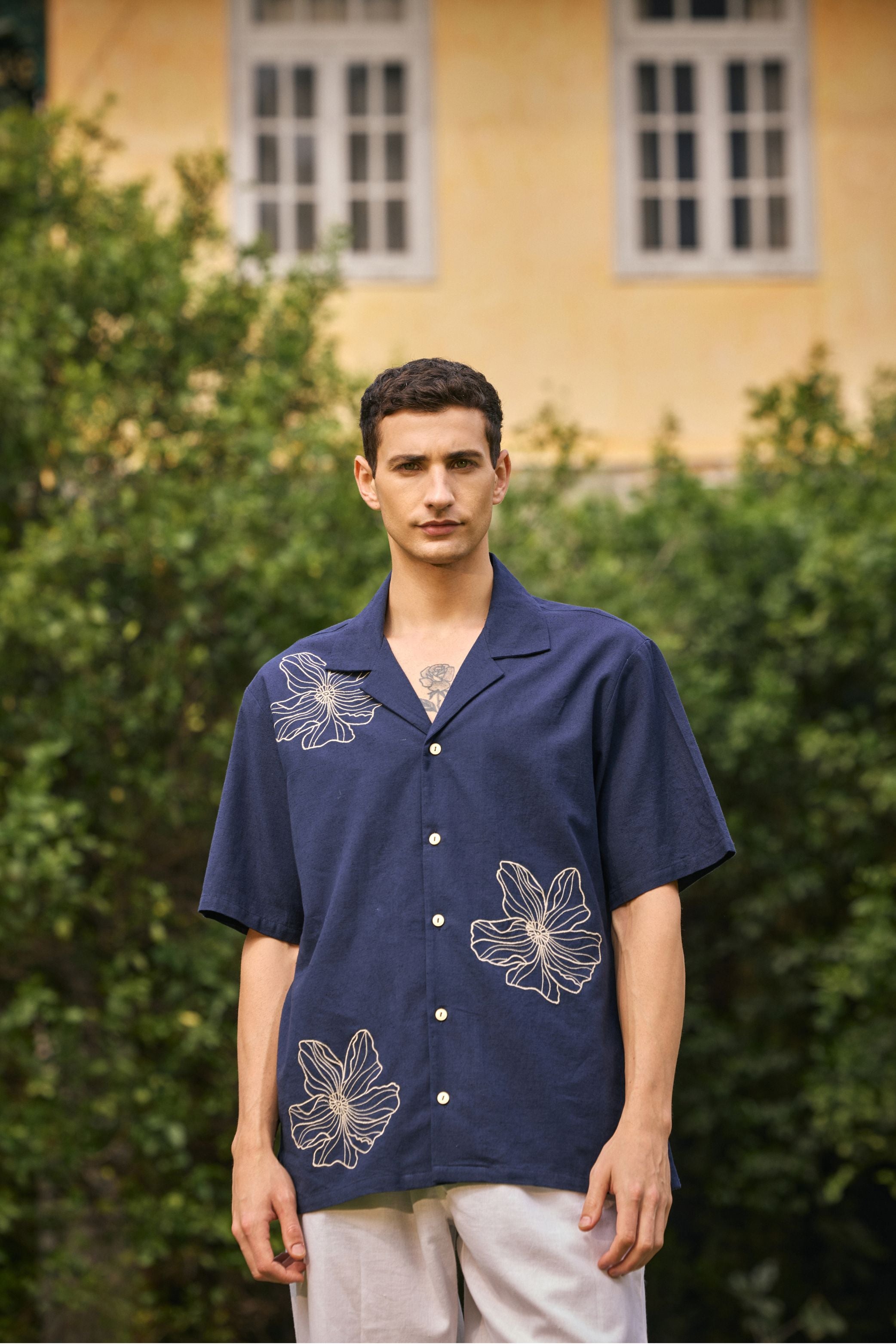 Midnight Blue Embroidered Shirt