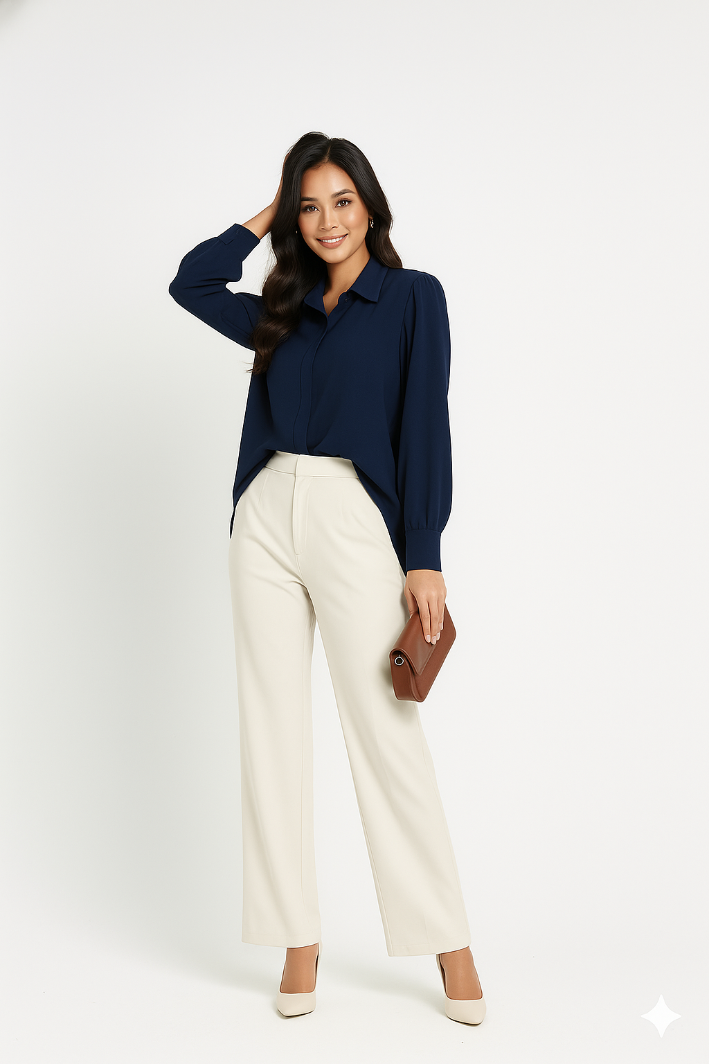 Navy Long Sleeve Shirt with Lace-Up Back