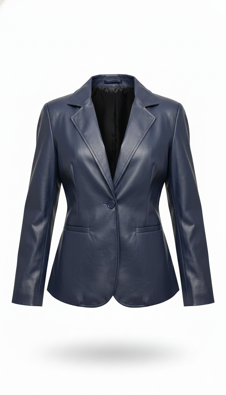 Midnight Blue Leather Tailored Blazer