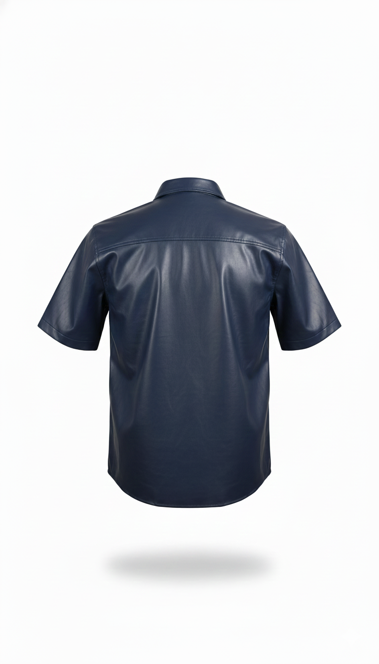 Midnight Blue Leather Button-Up Shirt