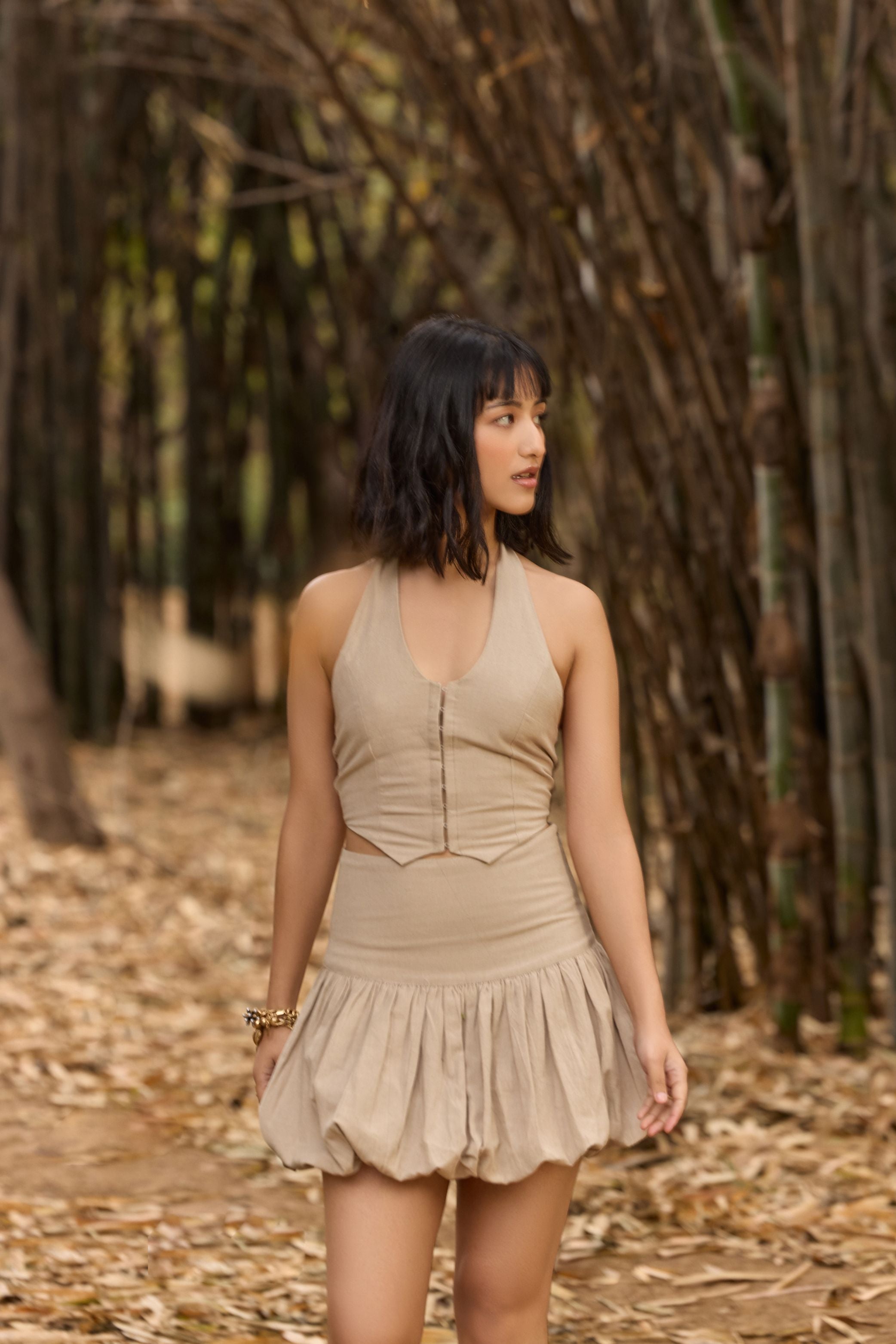 Beige Bubble Hem Mini Skirt