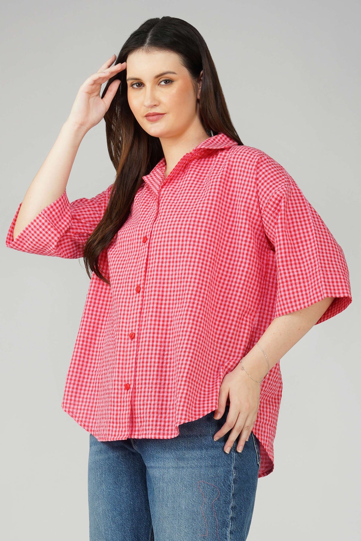 Red Gingham Oversized Shirt