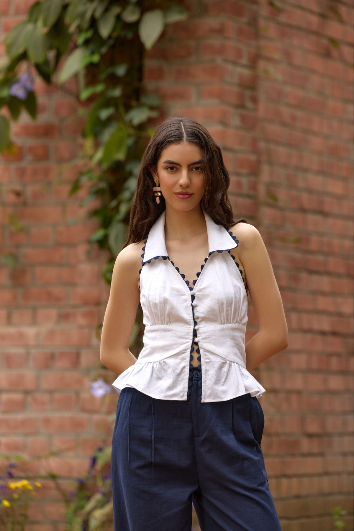 White Collared Peplum Top