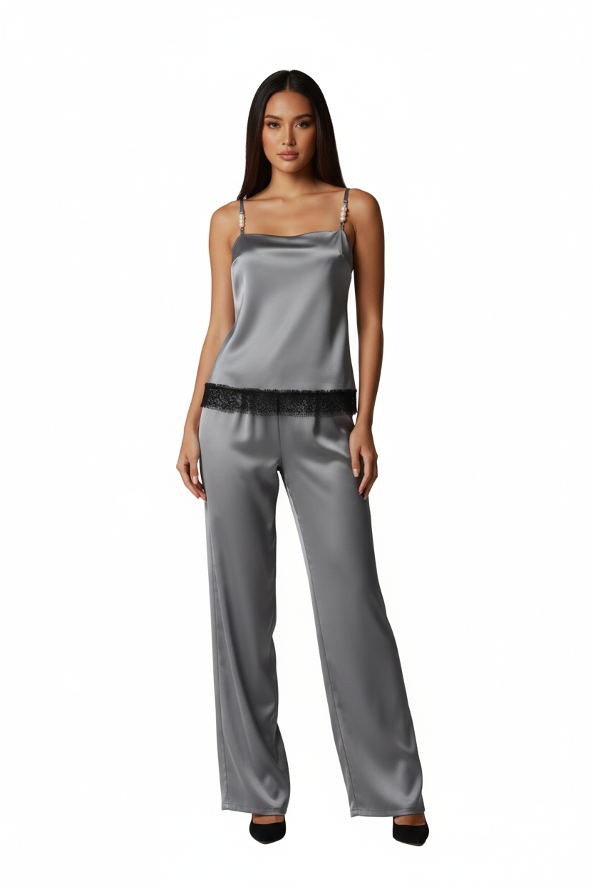 Silver Luxe Satin Lace Cami Top