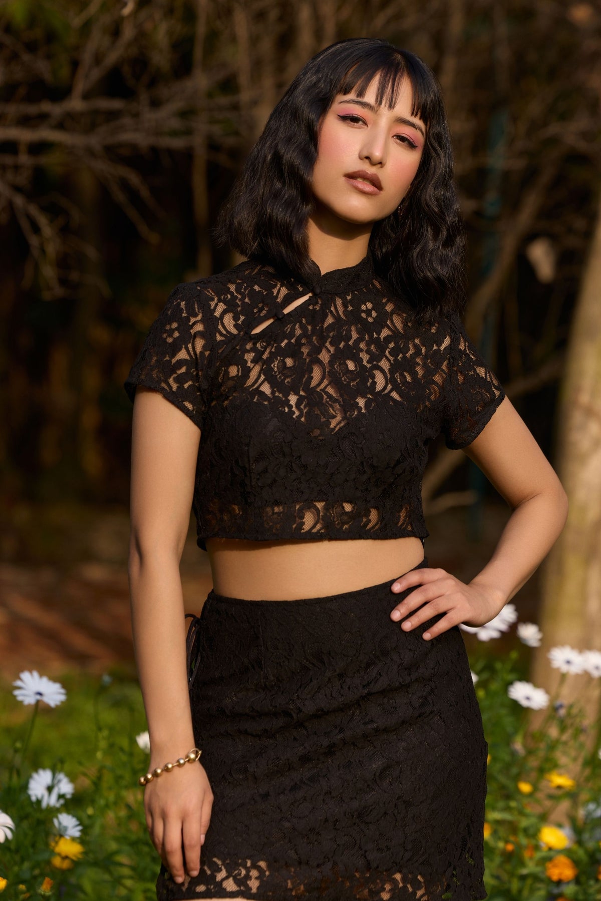 Black Lace Crop Top