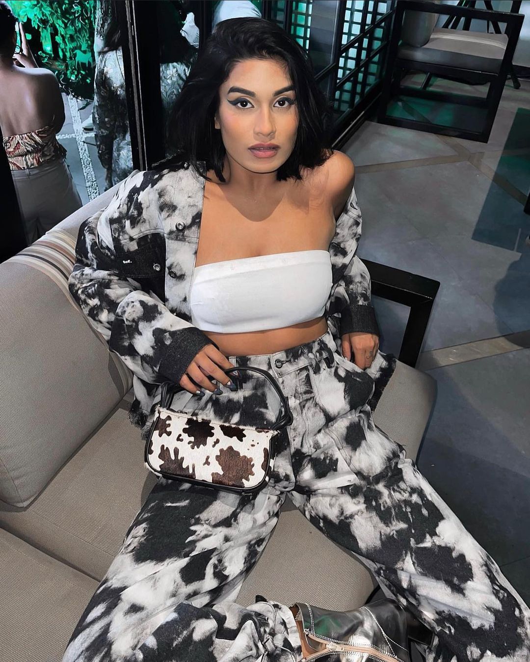 90s Tie Dye Baggy Denim Jeans- Black/White