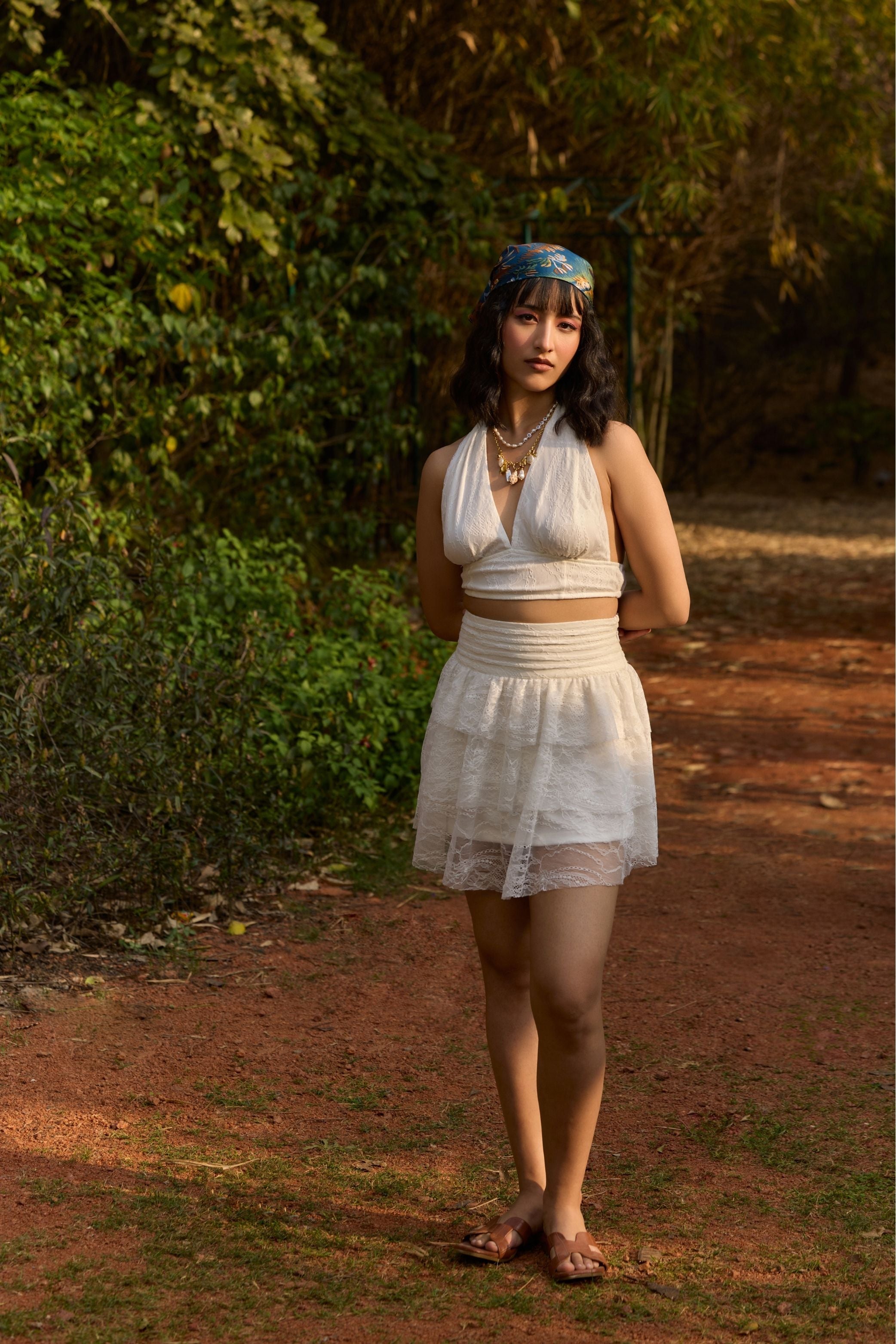 White Lace Tiered Mini Skirt