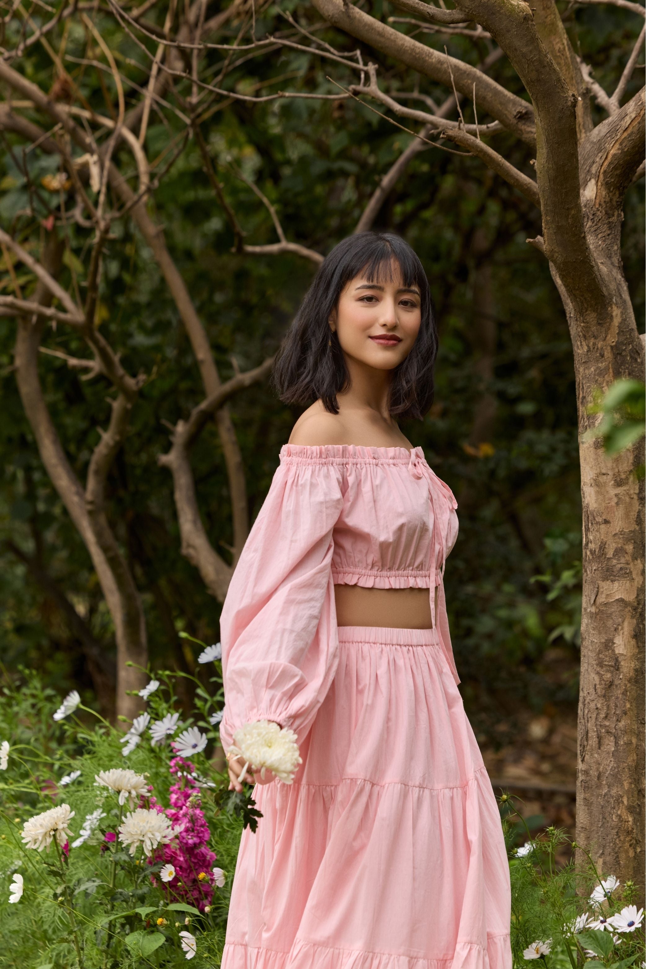 Pink Off-Shoulder Crop Top