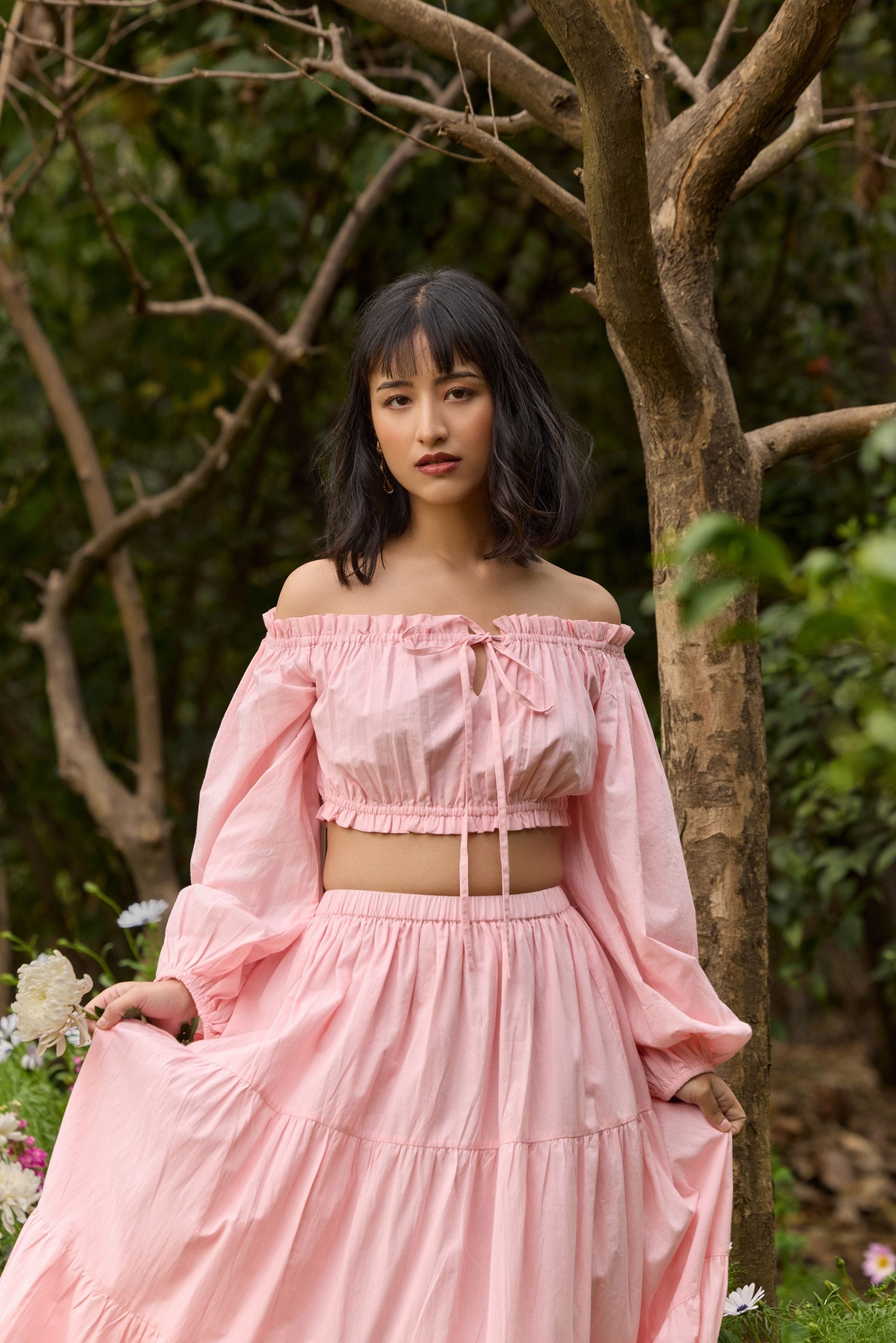 Pink Off-Shoulder Crop Top