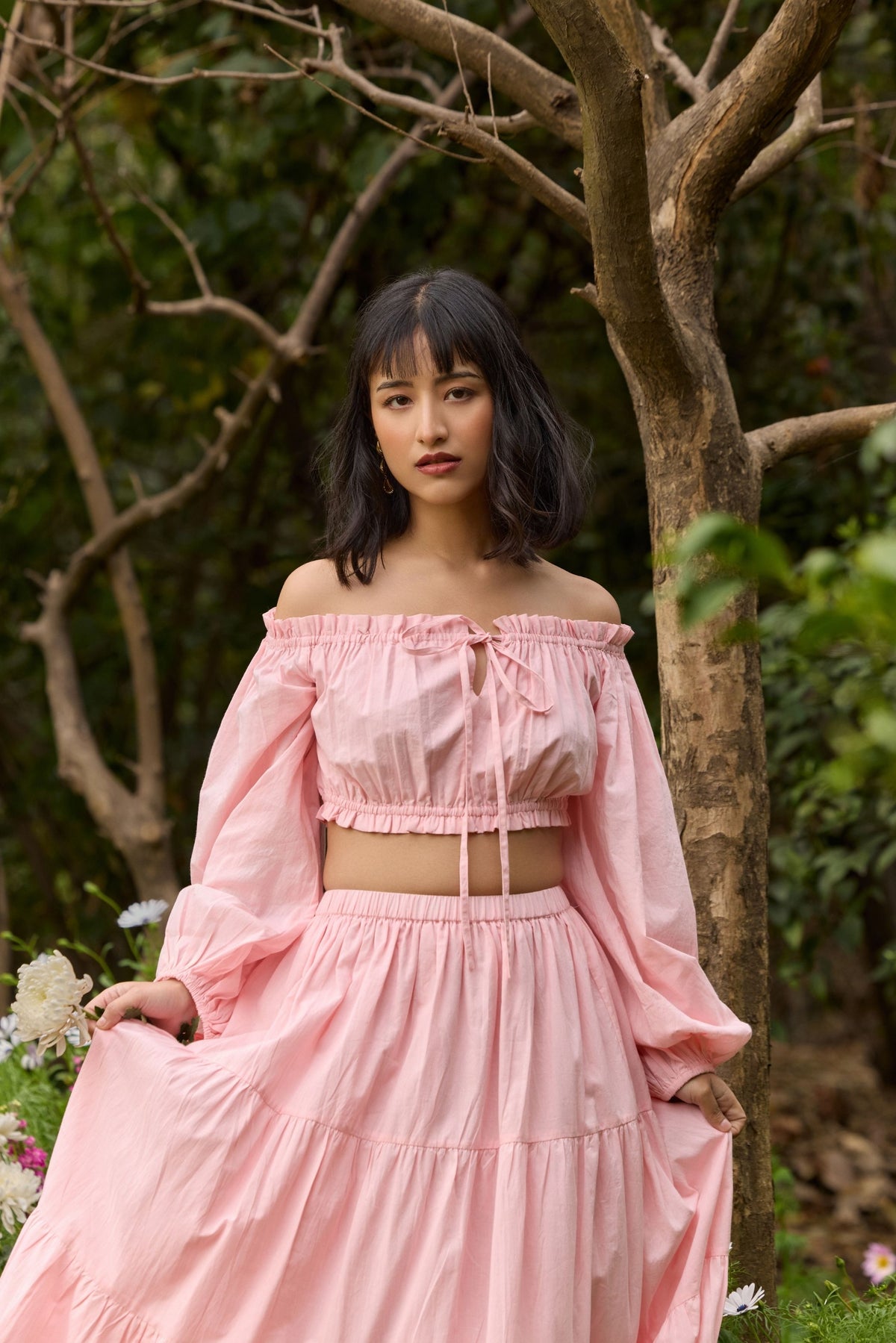 Pink Off-Shoulder Crop Top