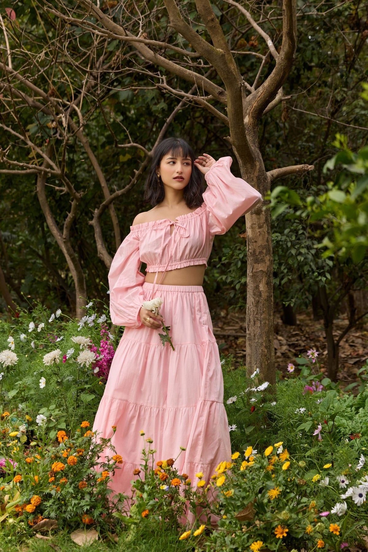 Pink Off-Shoulder Crop Top