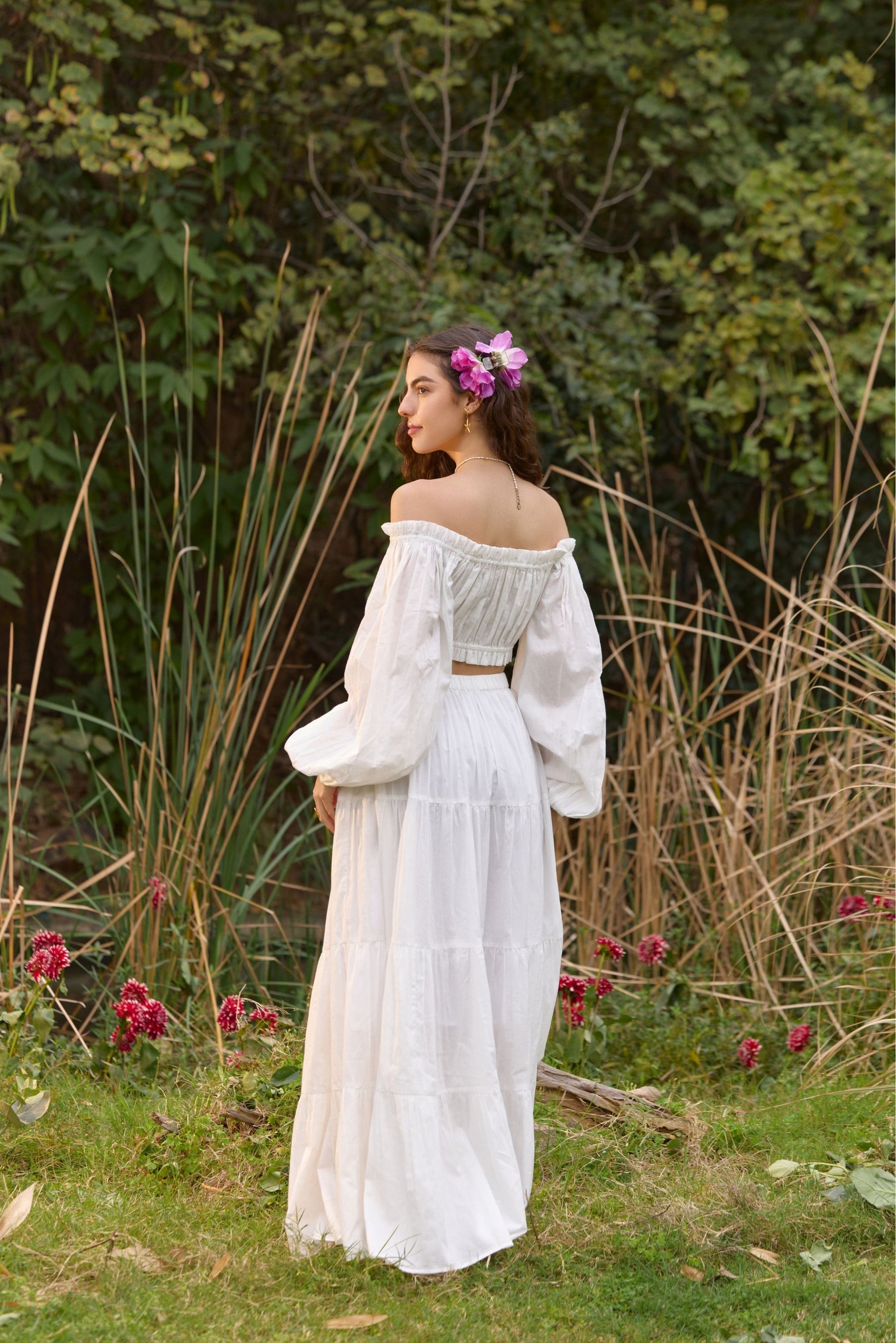 White Off-Shoulder Co-ord Set