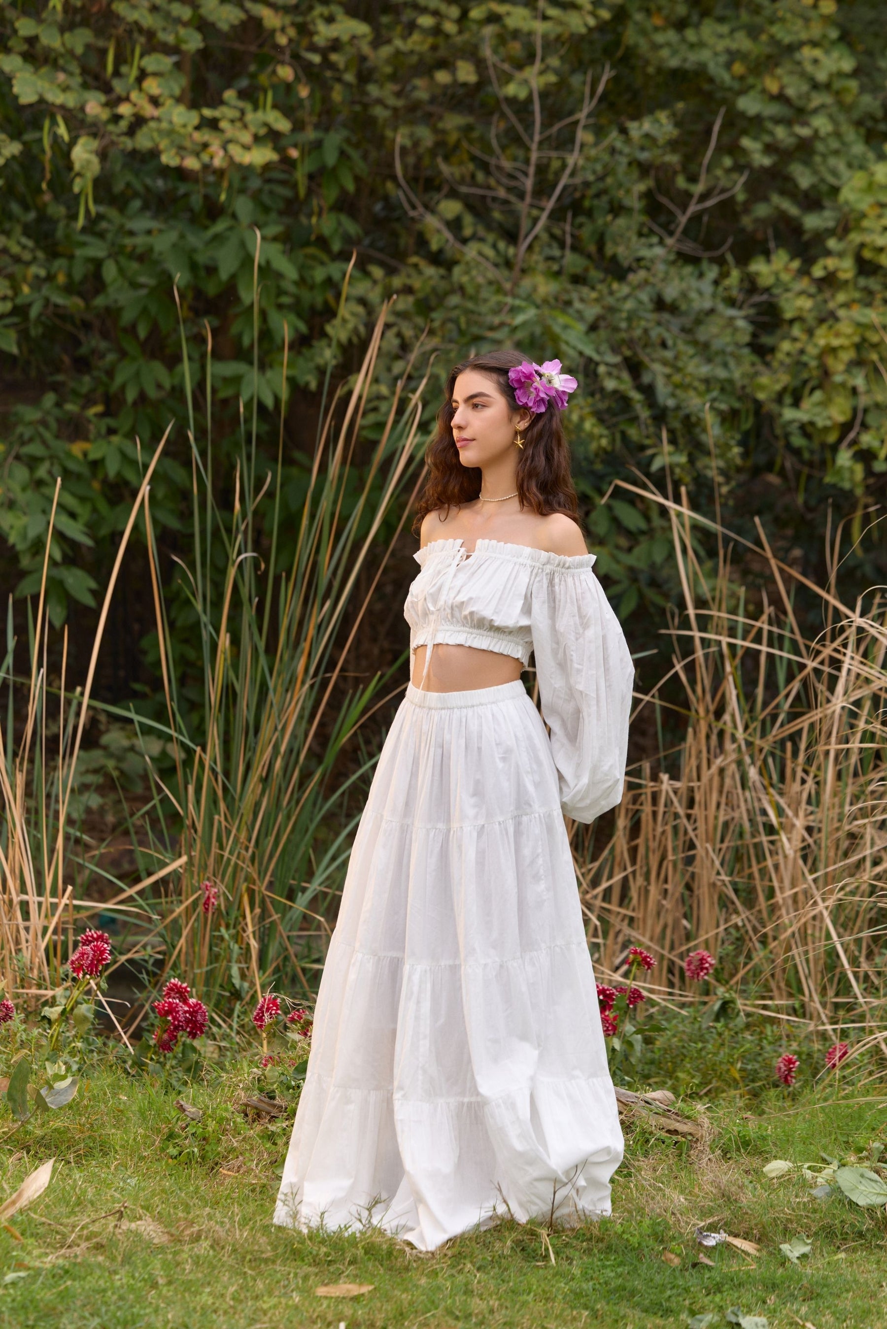 White Off-Shoulder Co-ord Set