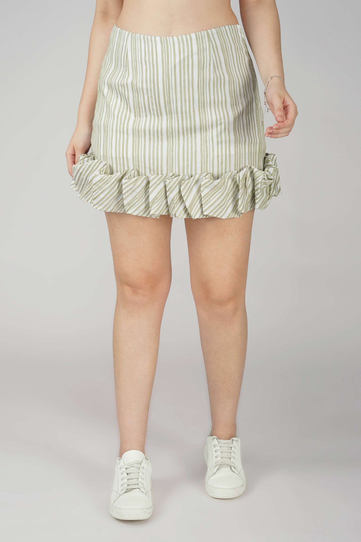 Green Striped Shirt and Skirt Set