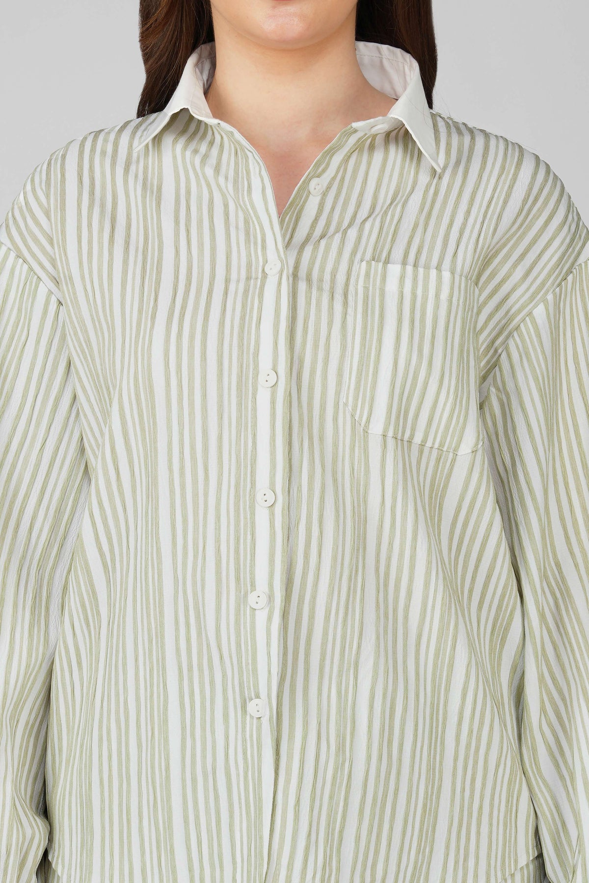 Green Striped Shirt and Skirt Set