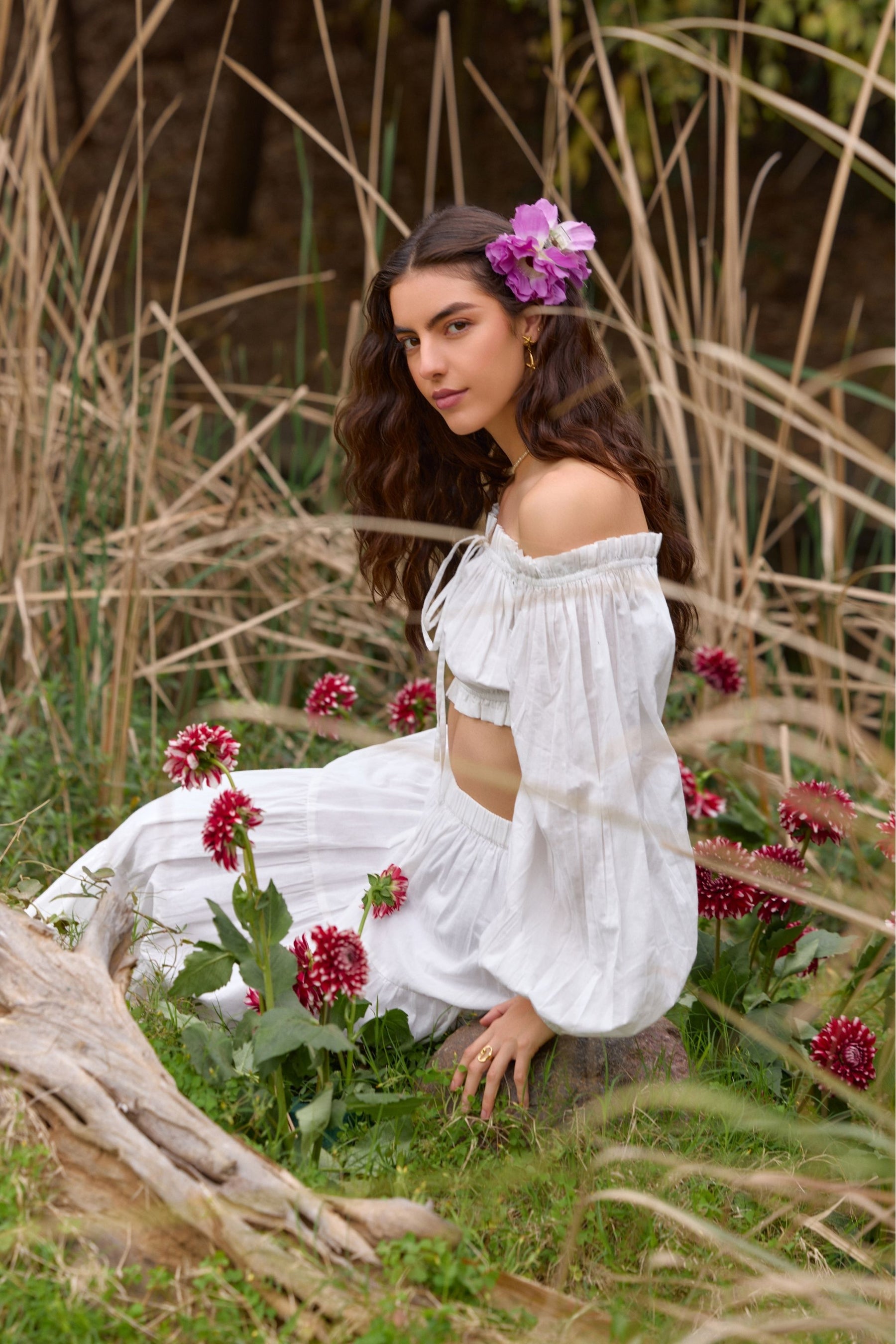 White Off-Shoulder Co-ord Set