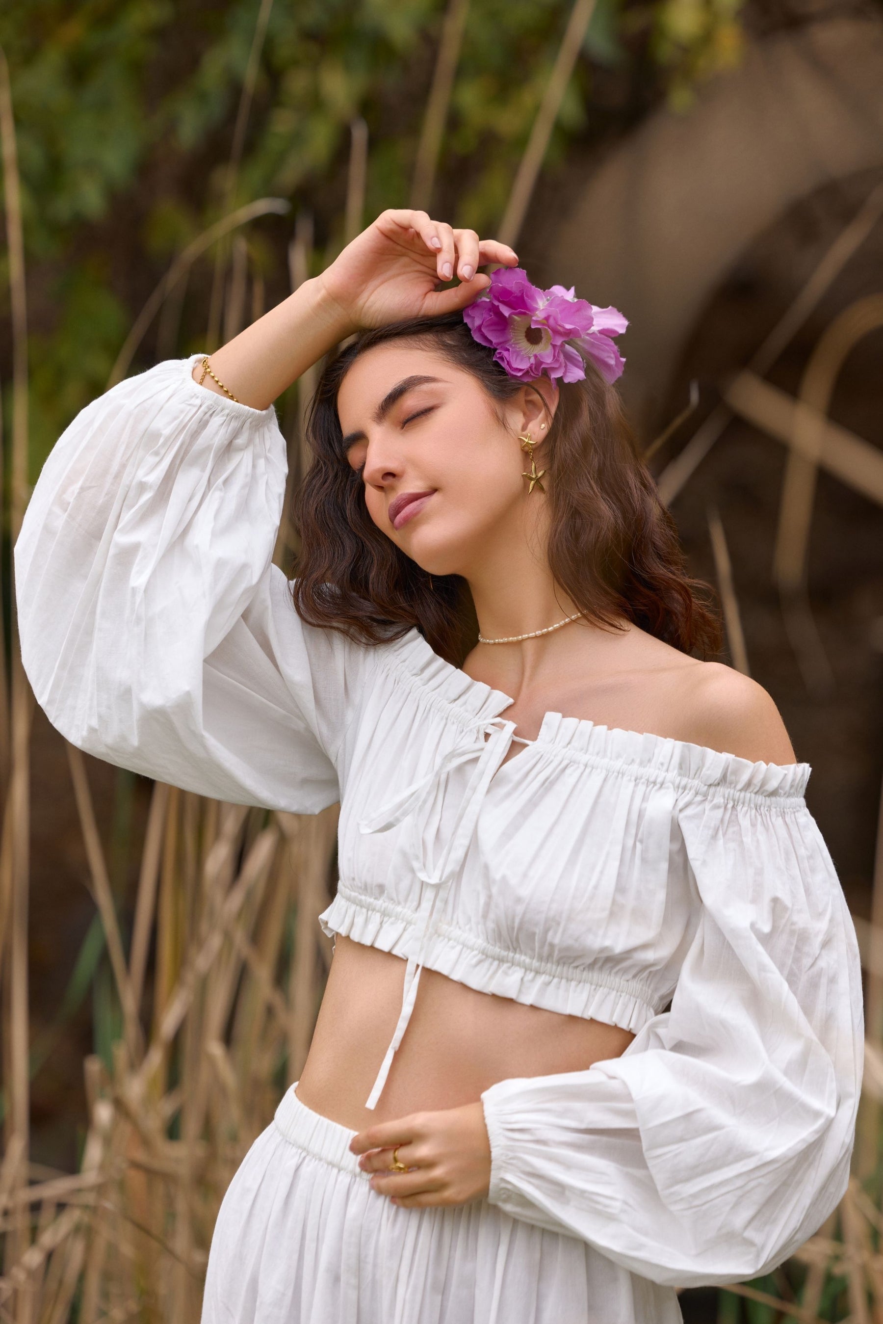 White Off-Shoulder Co-ord Set