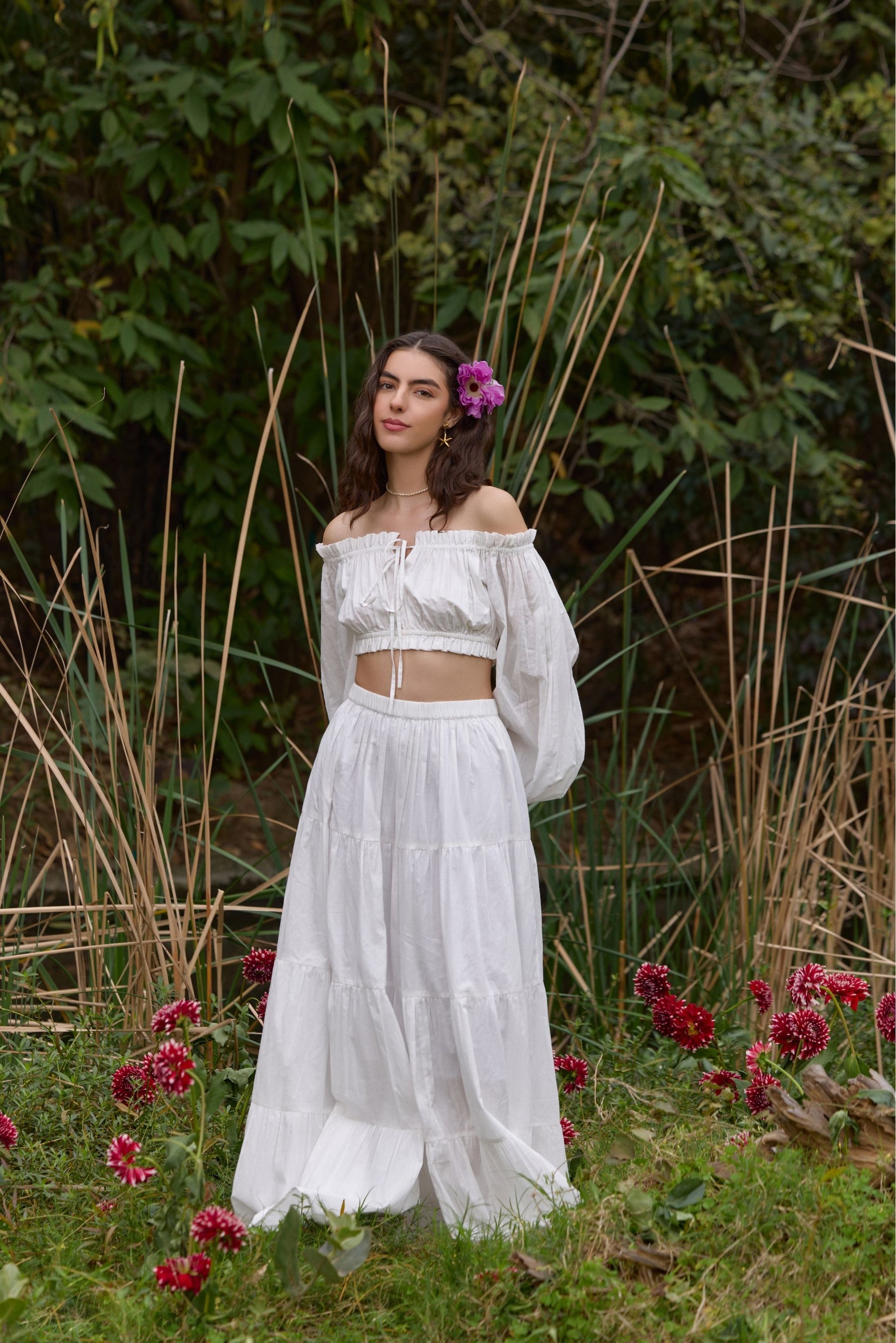 White Off-Shoulder Co-ord Set