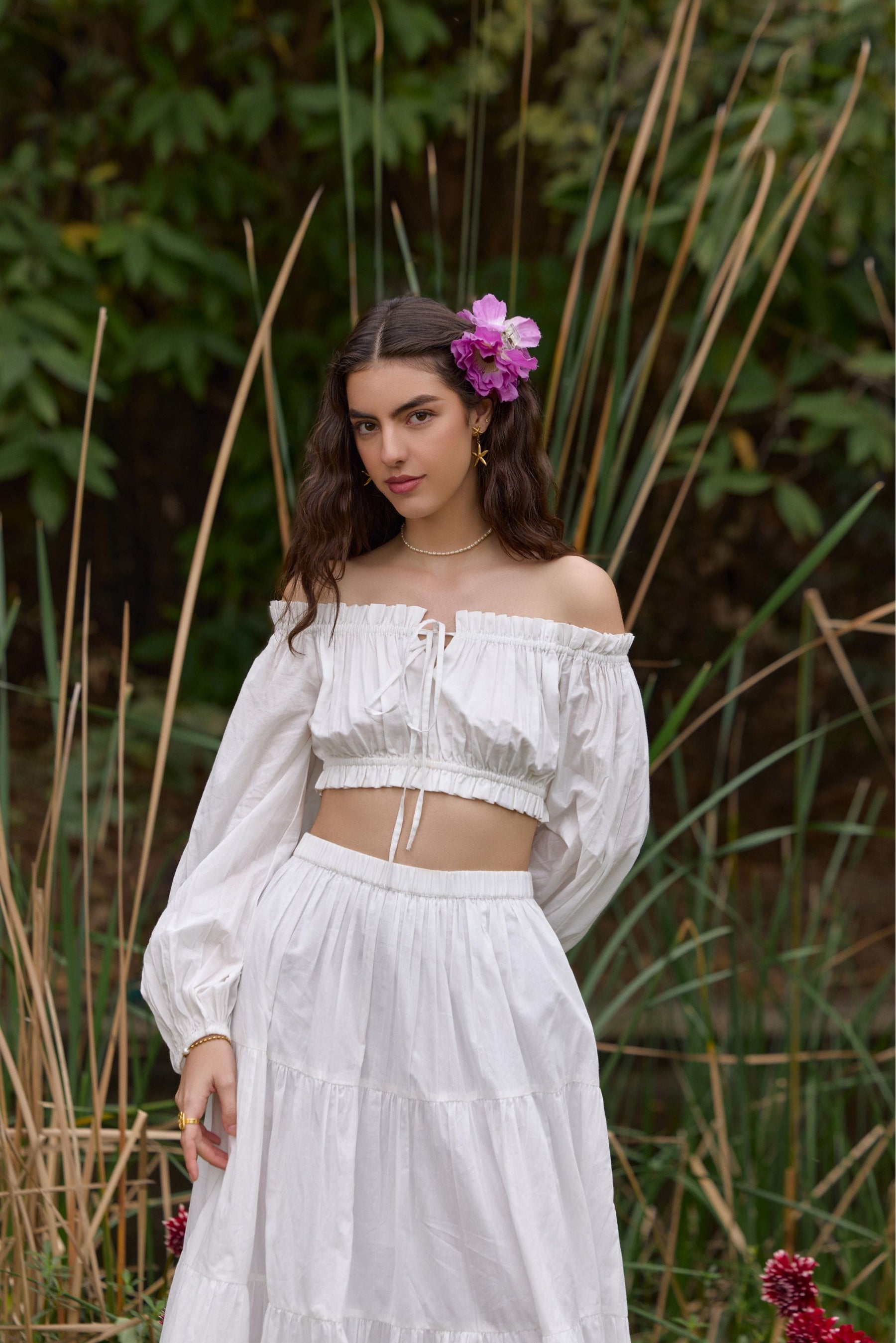 White Off-Shoulder Co-ord Set