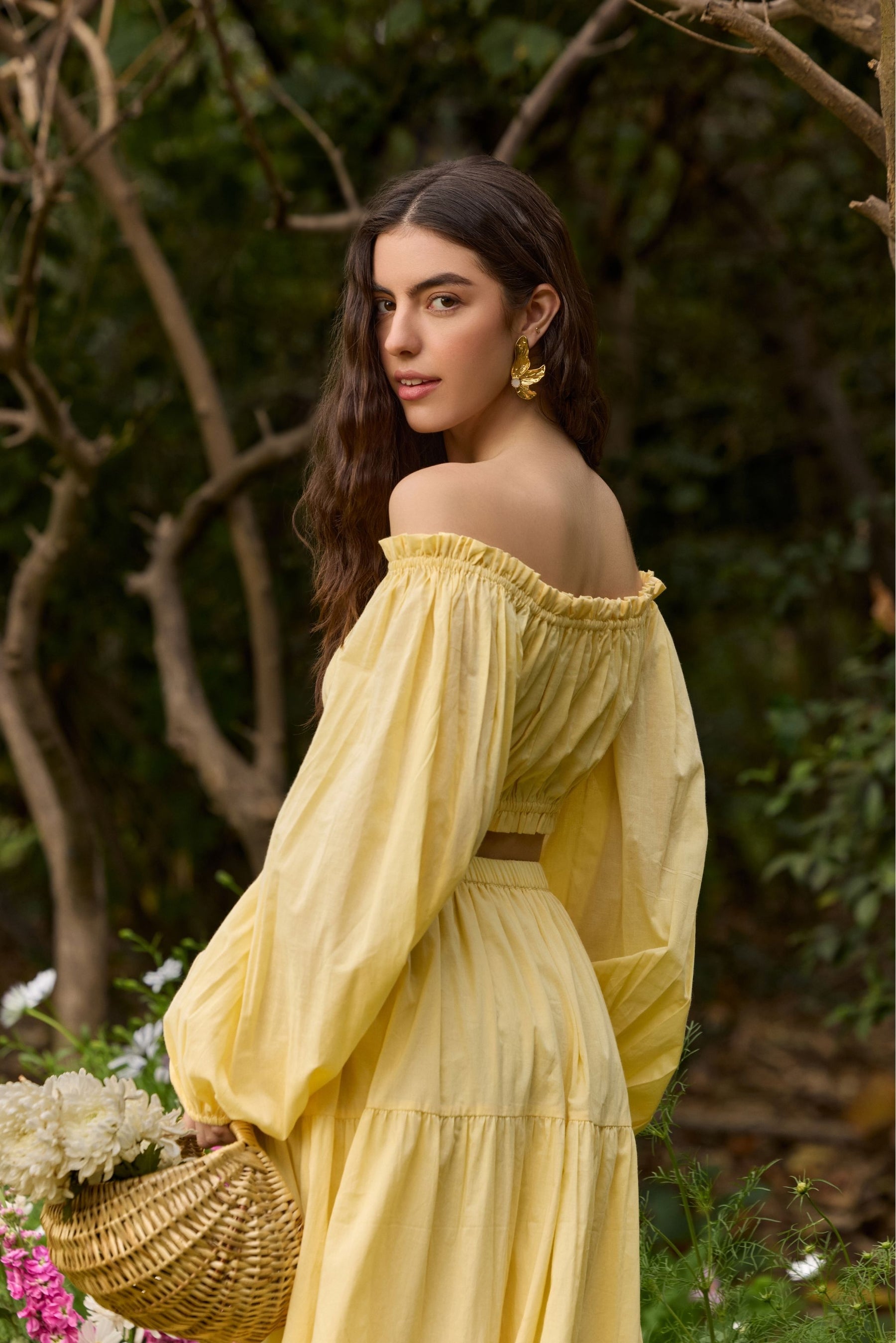 Butter Yellow Off-Shoulder Crop Top