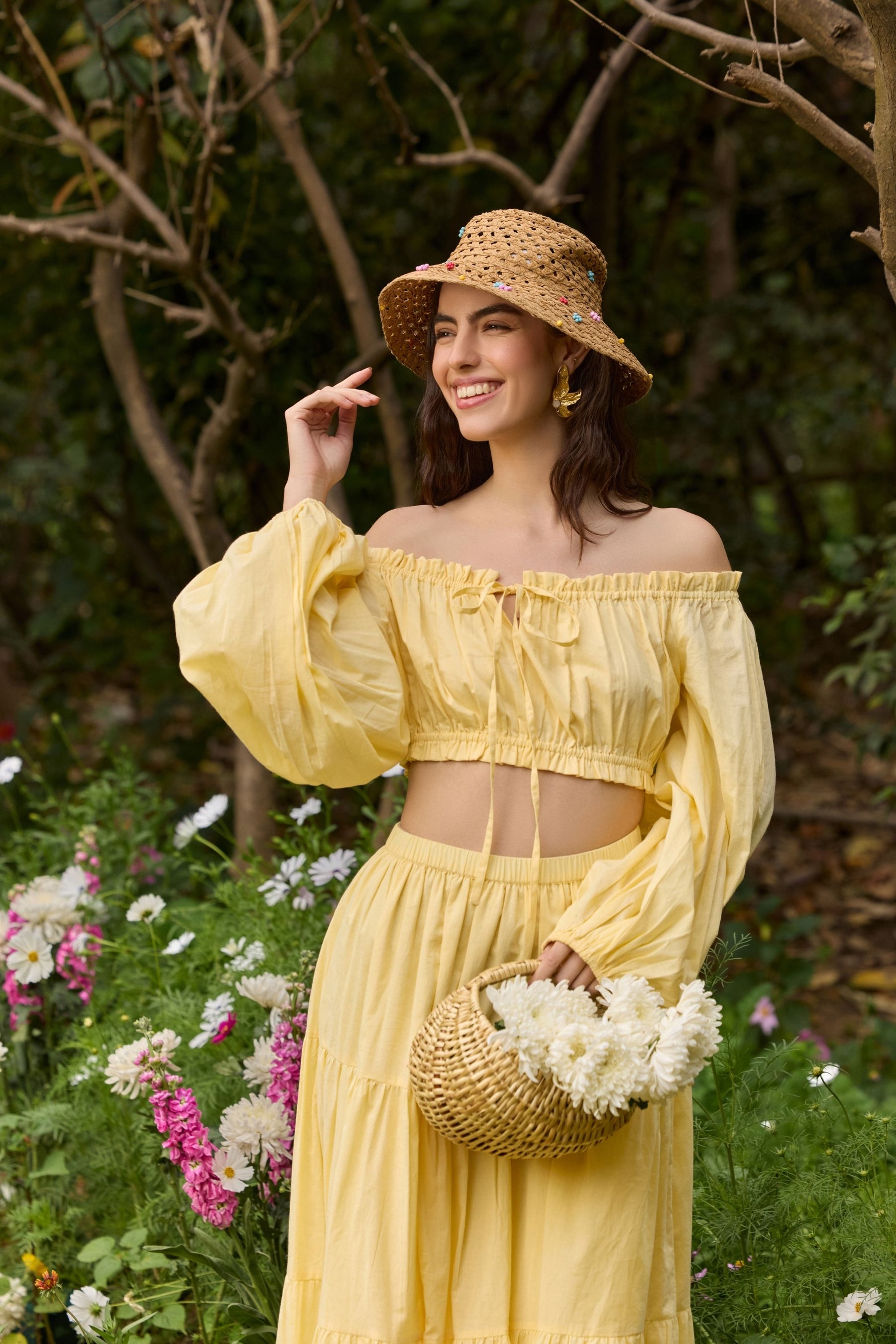 Butter Yellow Off-Shoulder Crop Top