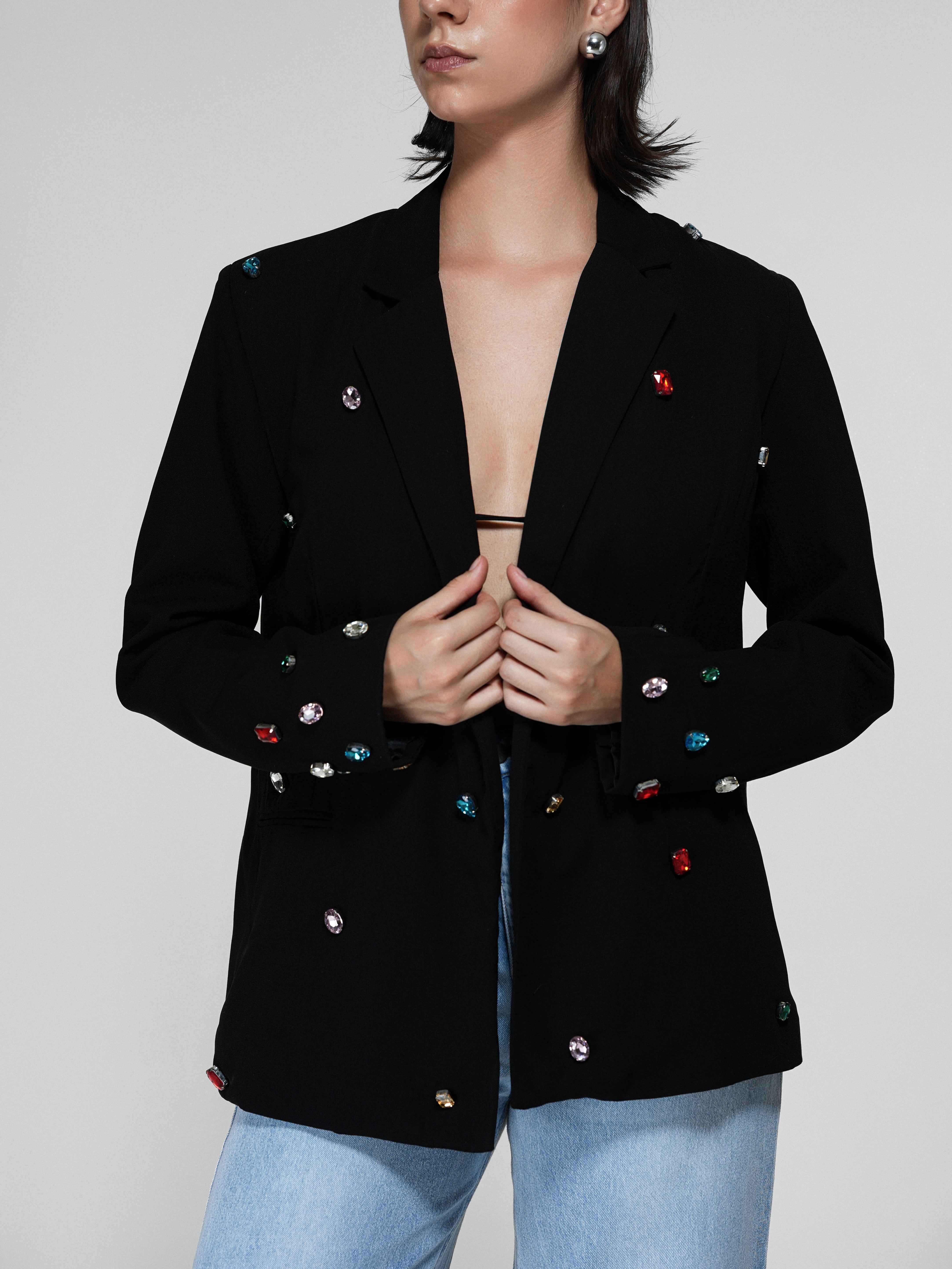 Gem-Embellished Oversized Blazer