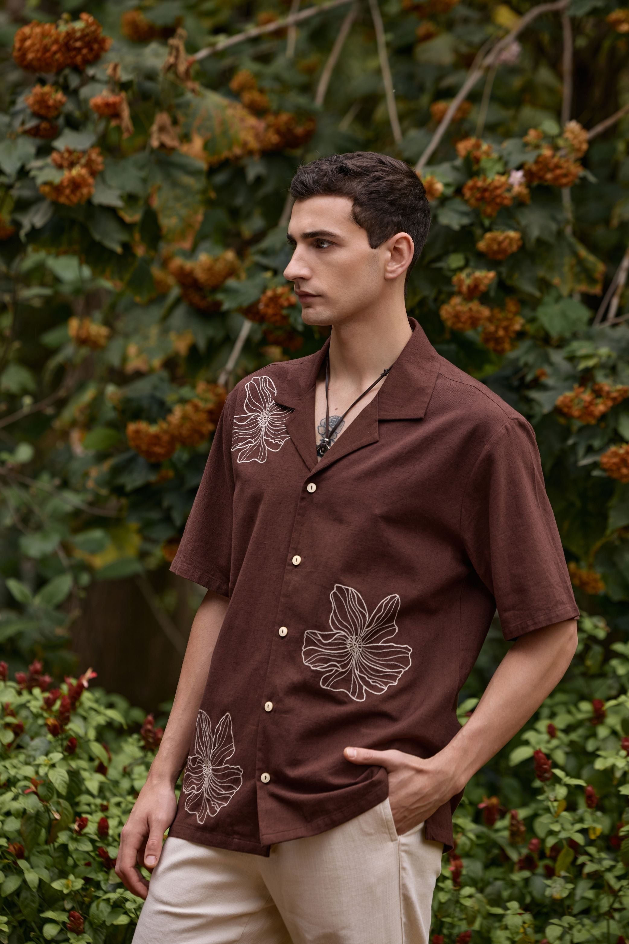 Earthy Brown Embroidered Shirt