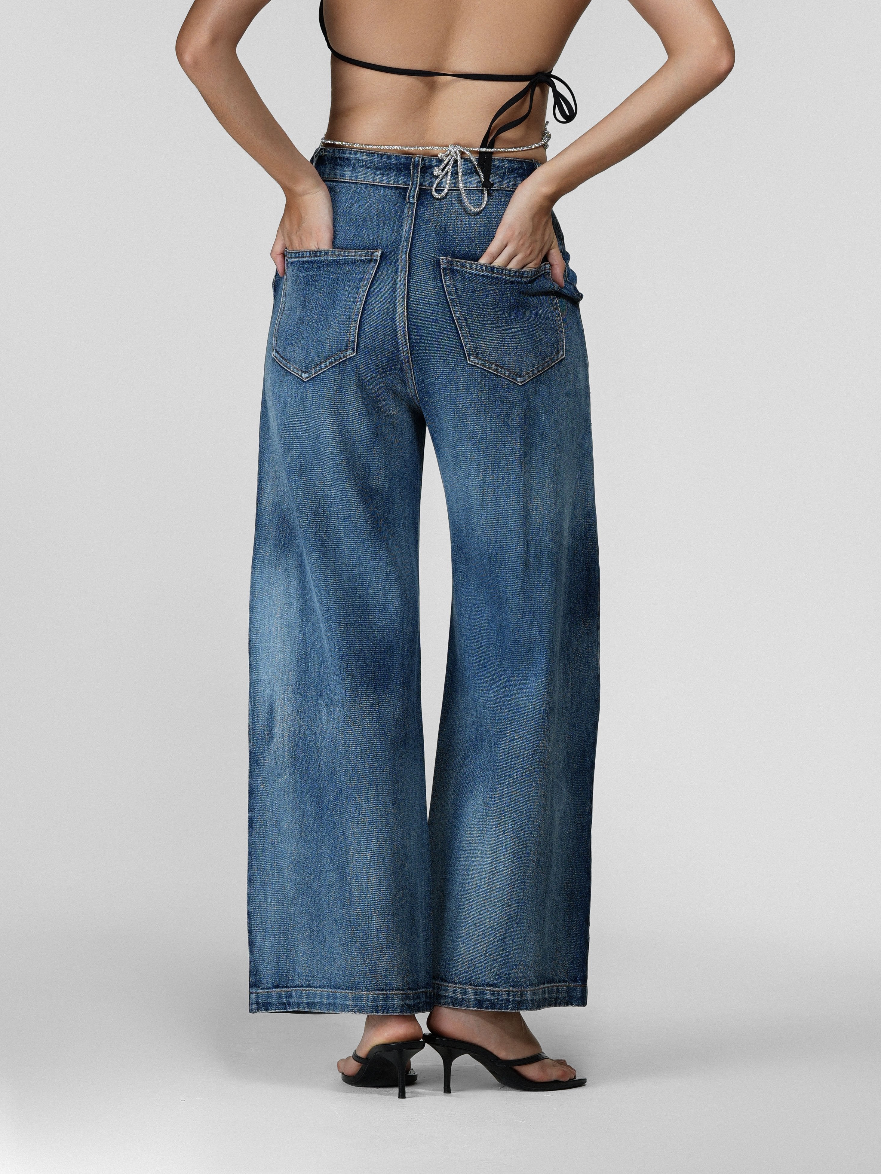Zebra Rhinestone Wide-Leg Jeans