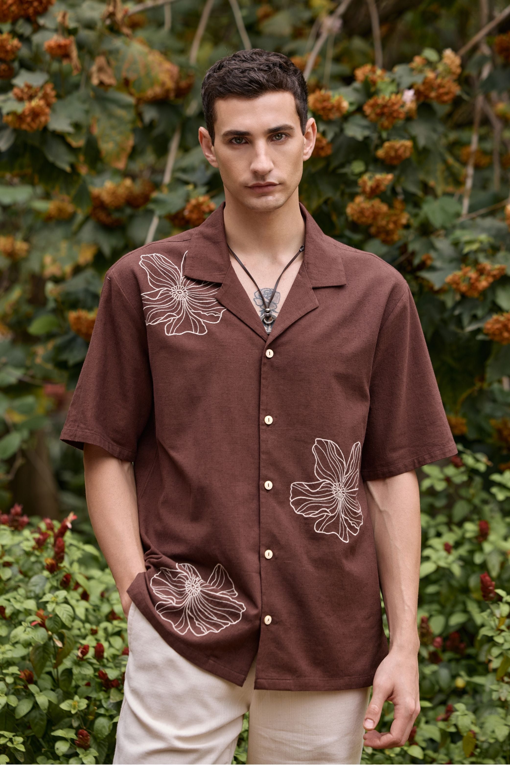 Earthy Brown Embroidered Shirt