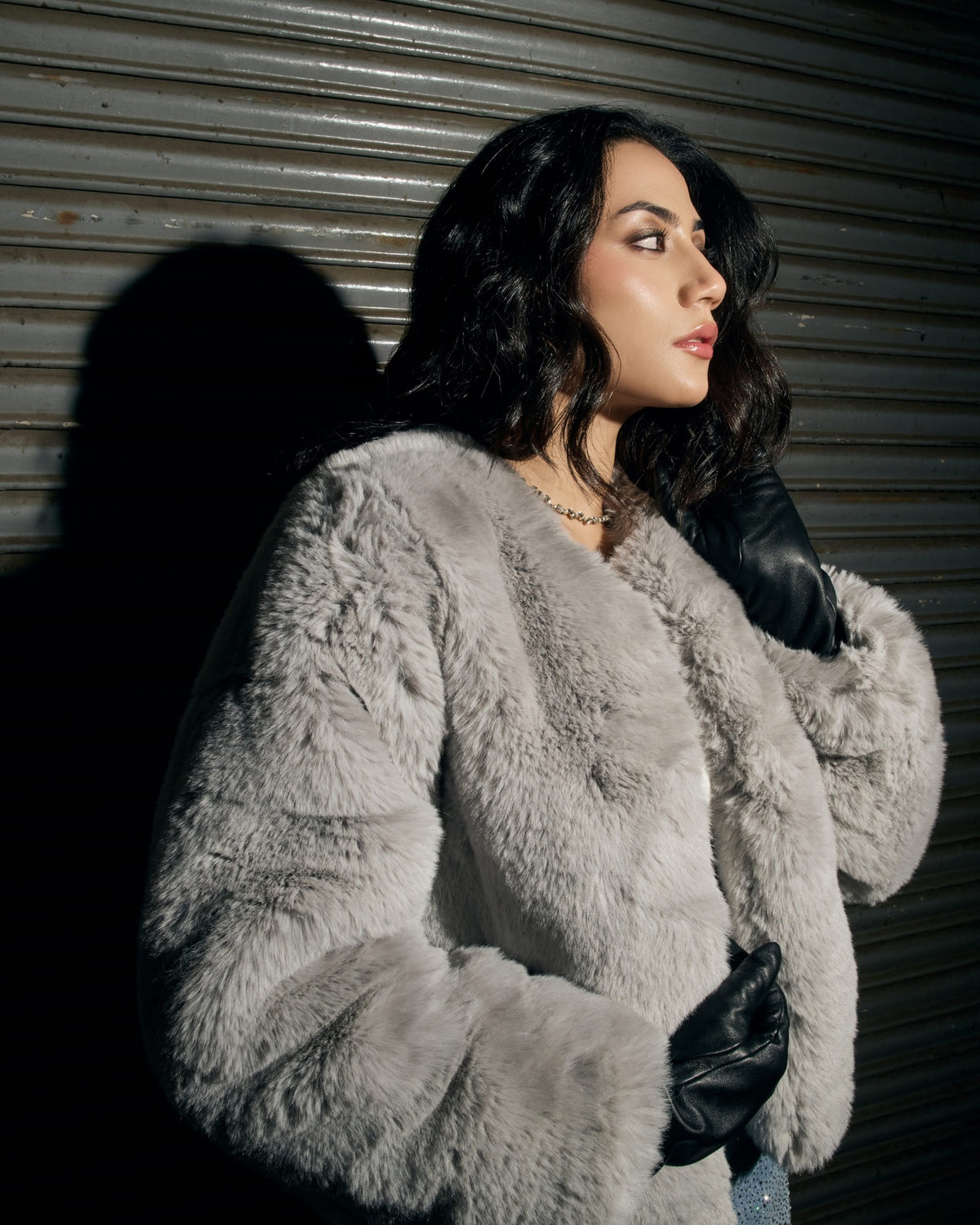 Luxe Light Grey Faux Fur Jacket