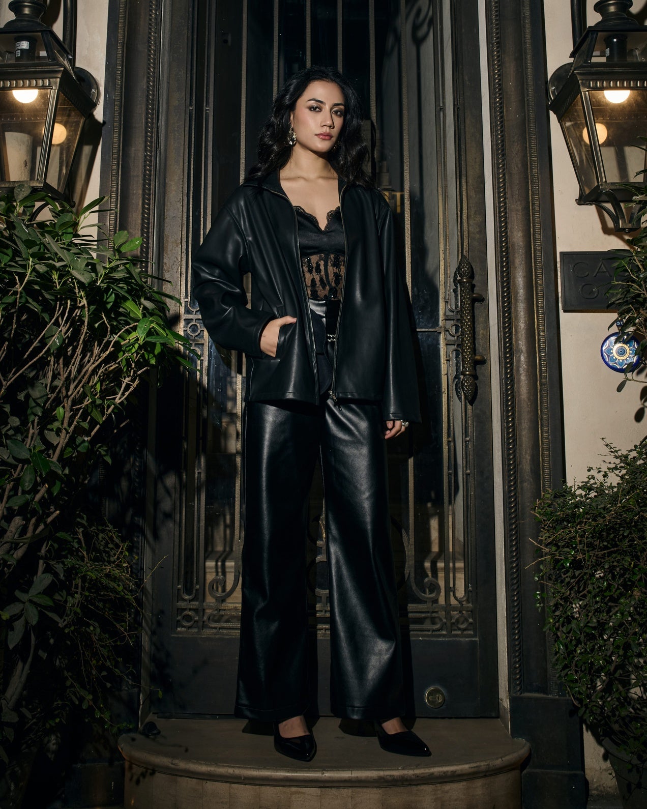 Classic Black Faux Leather Zip-Up Jacket