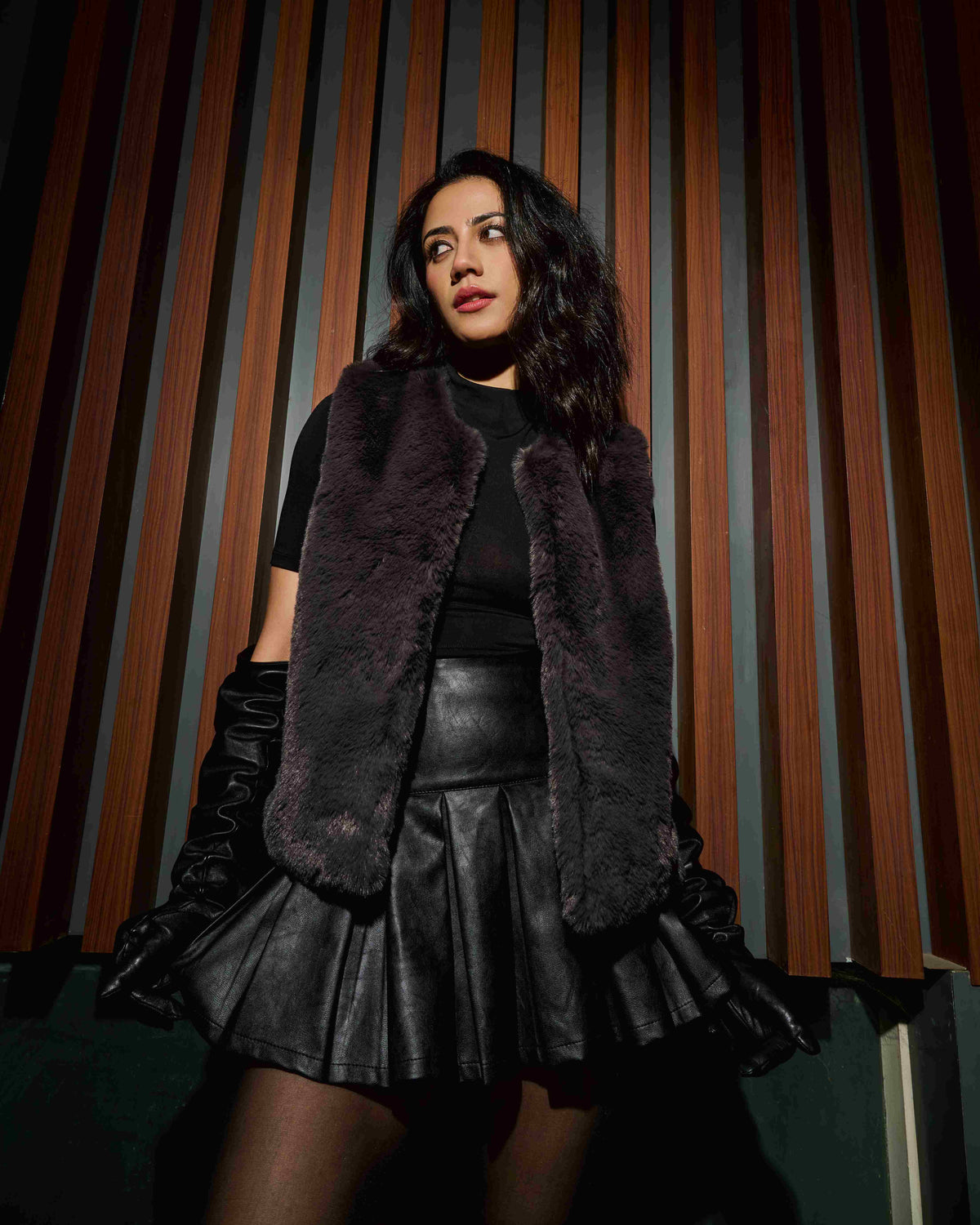 Noir Pleated Leather Mini Skirt