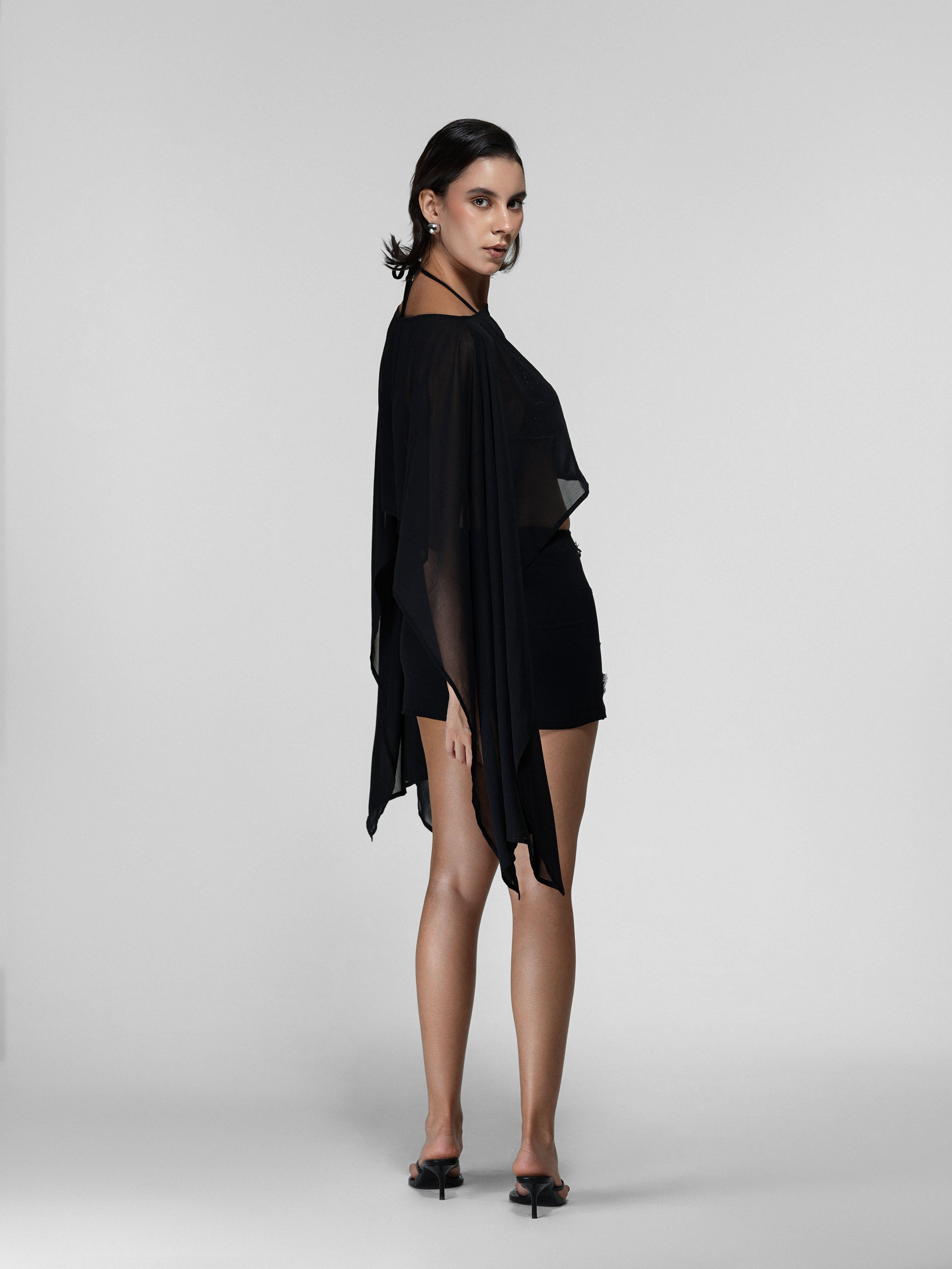Black Sheer Boat Neck Draped Cape