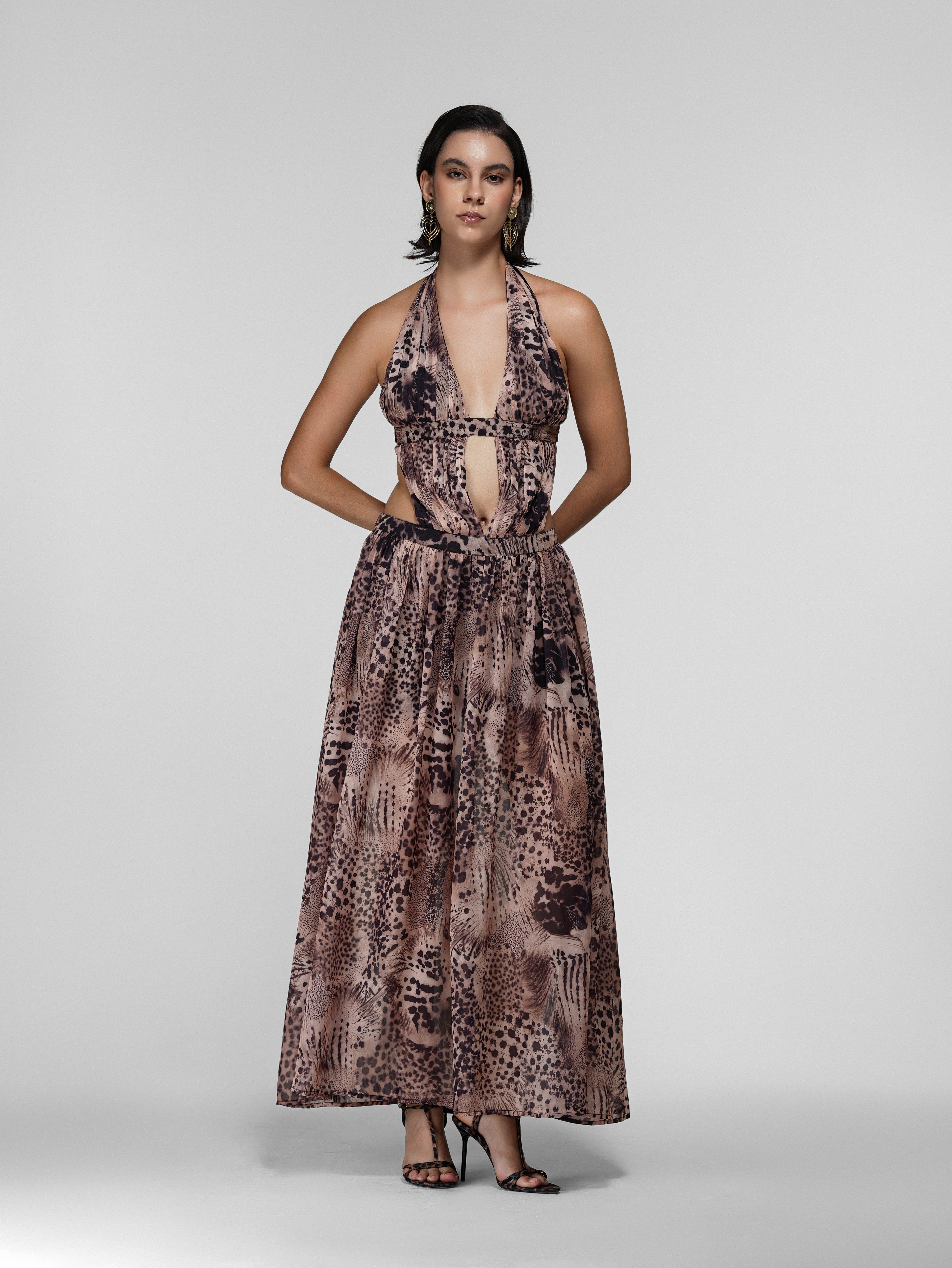 Halter Maxi Dress with Waist Cutout