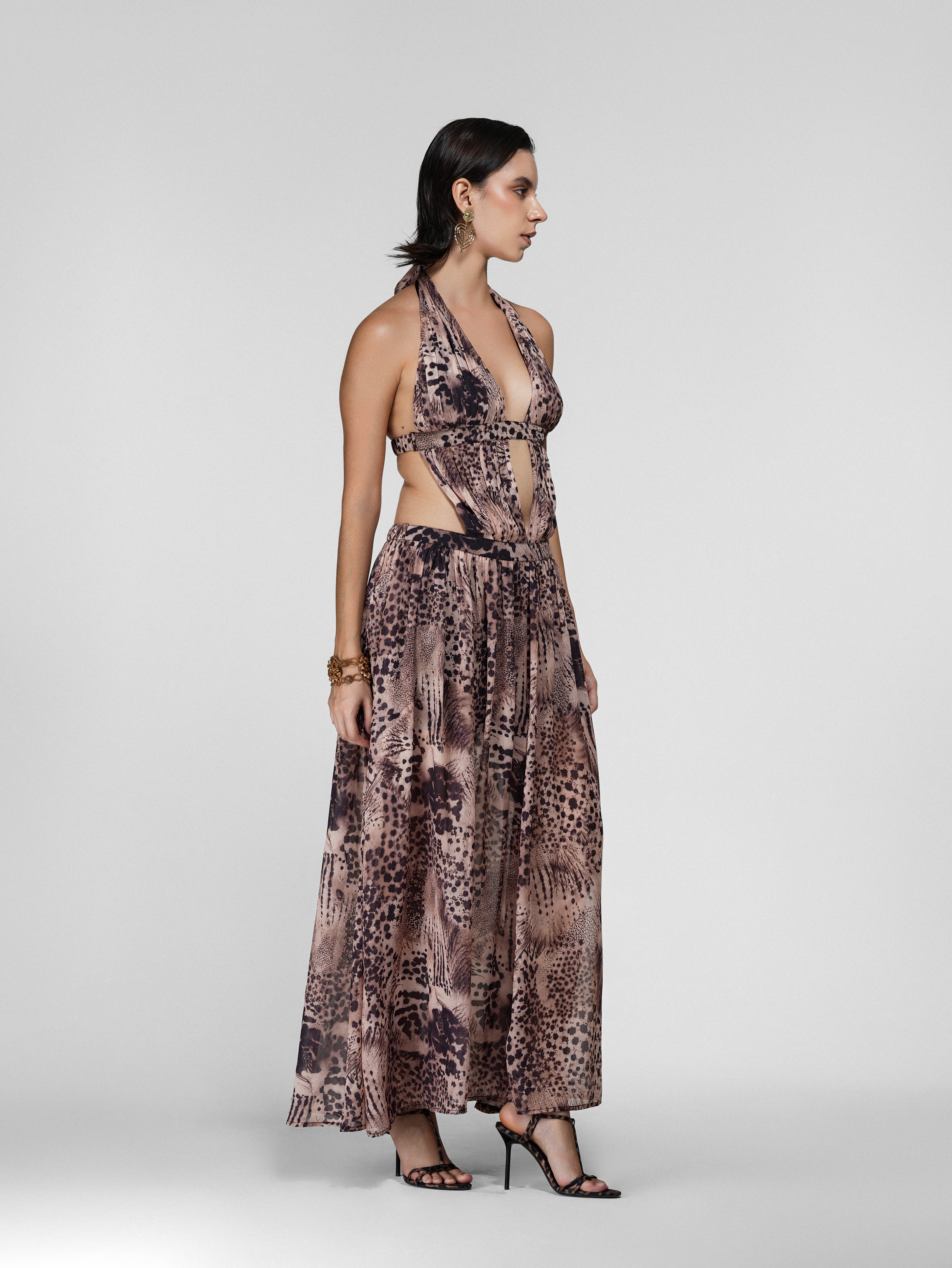 Halter Maxi Dress with Waist Cutout