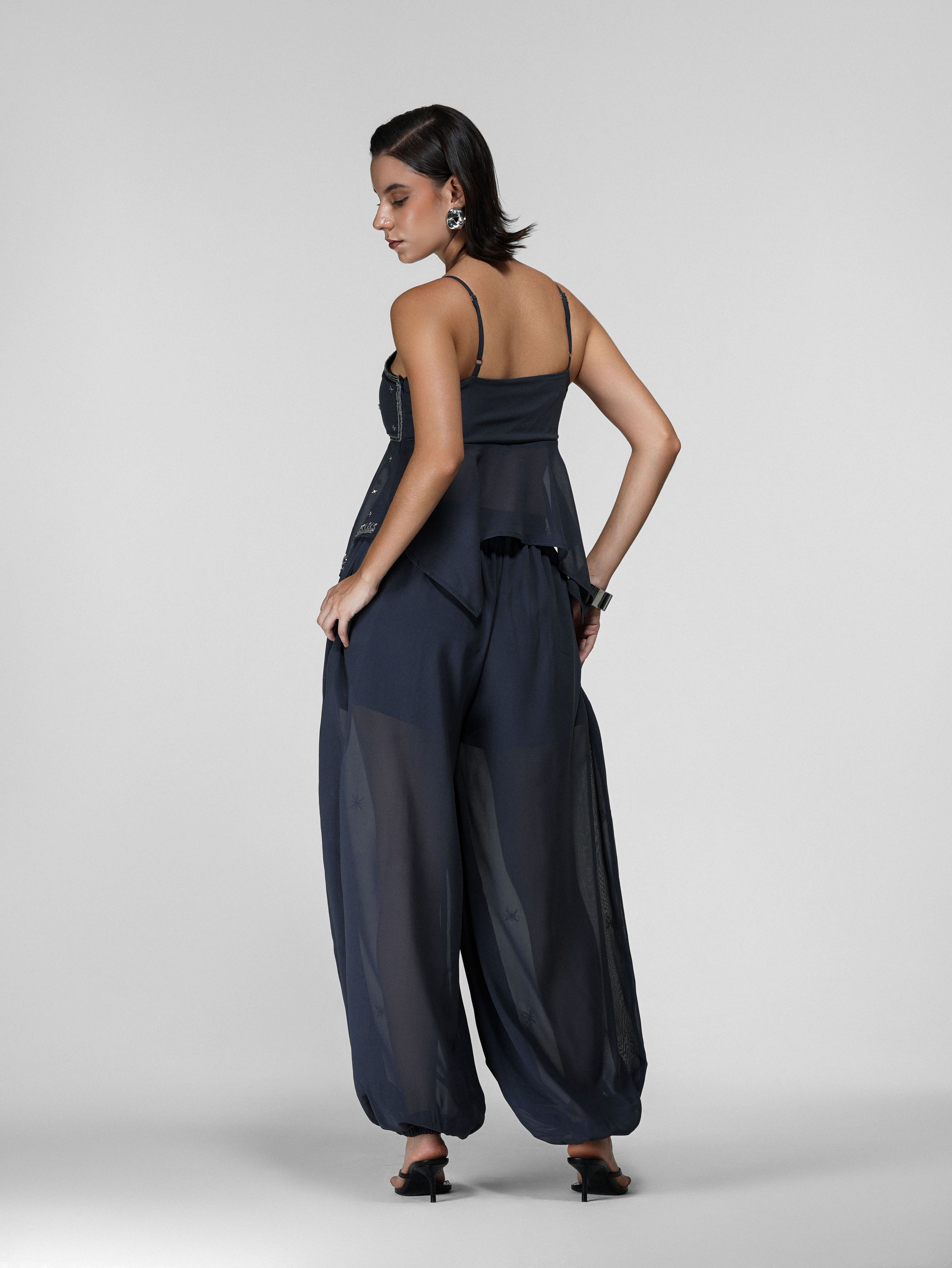 Grey Sheer Embroidered Balloon Pants