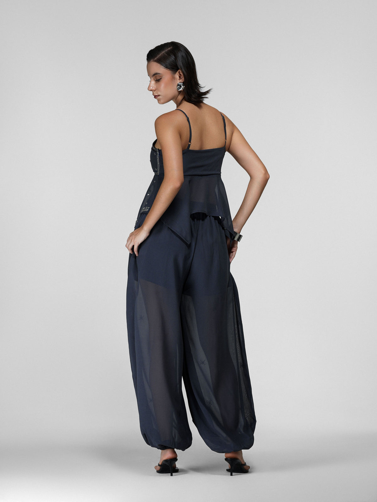 Grey Silver Embroidered Handkerchief Top & pant set