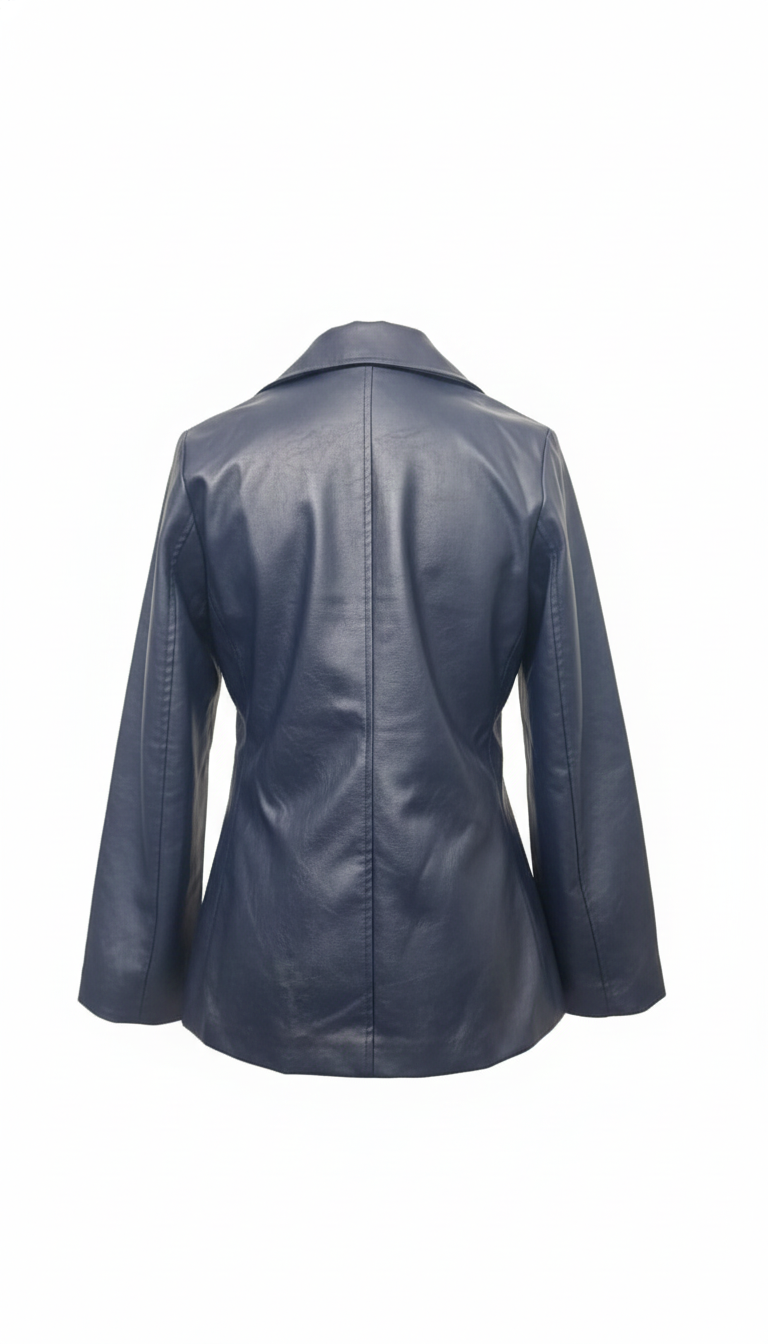 Midnight Blue Leather Tailored Blazer
