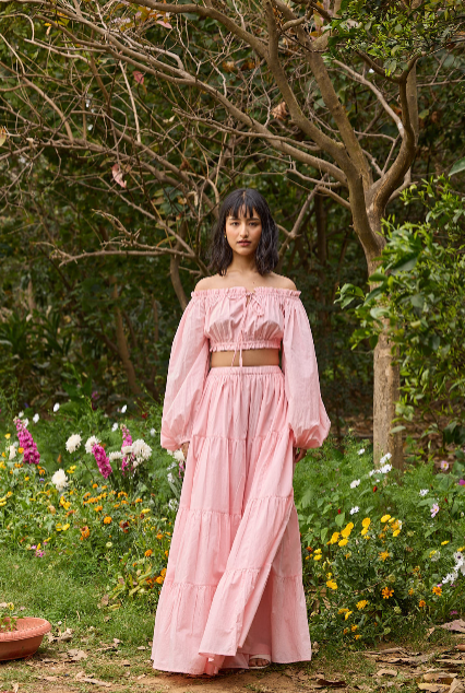 Pink Off-Shoulder Crop Top