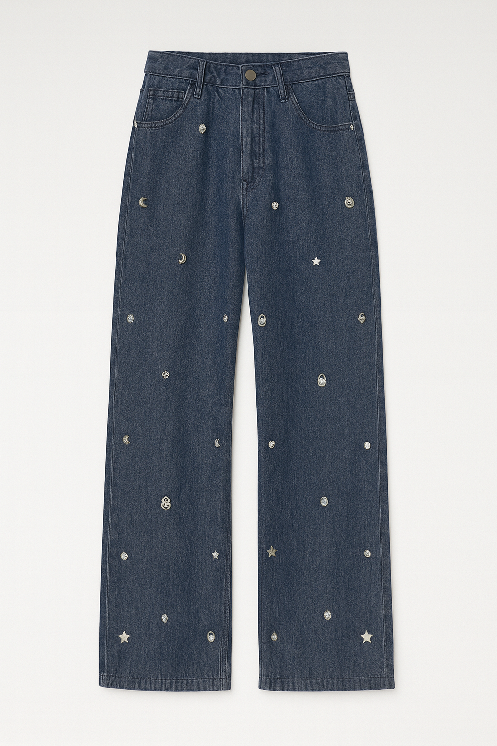 Stainless Steel Charm Denim Straight Jeans