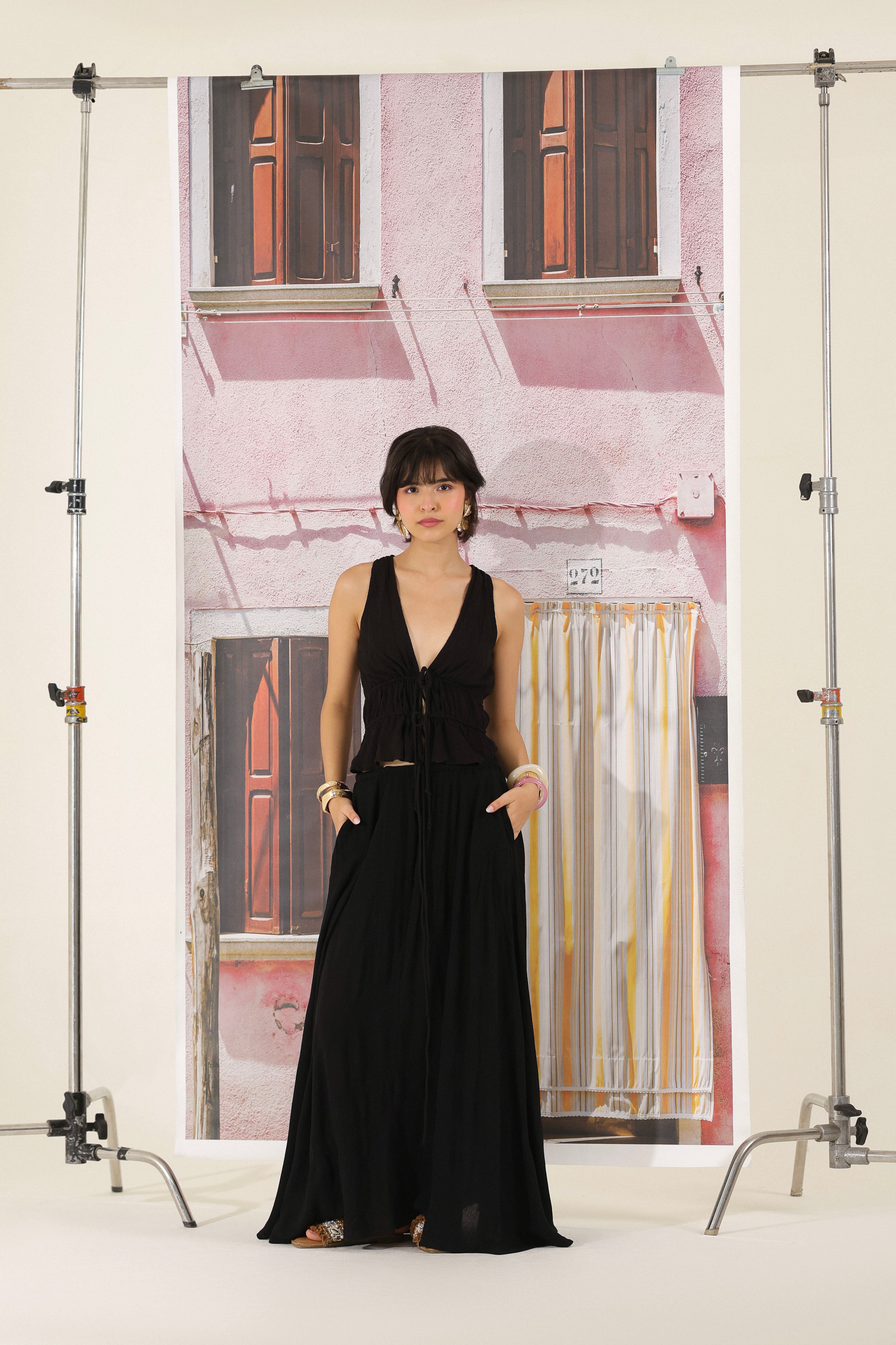 Noir Flared Maxi Skirt