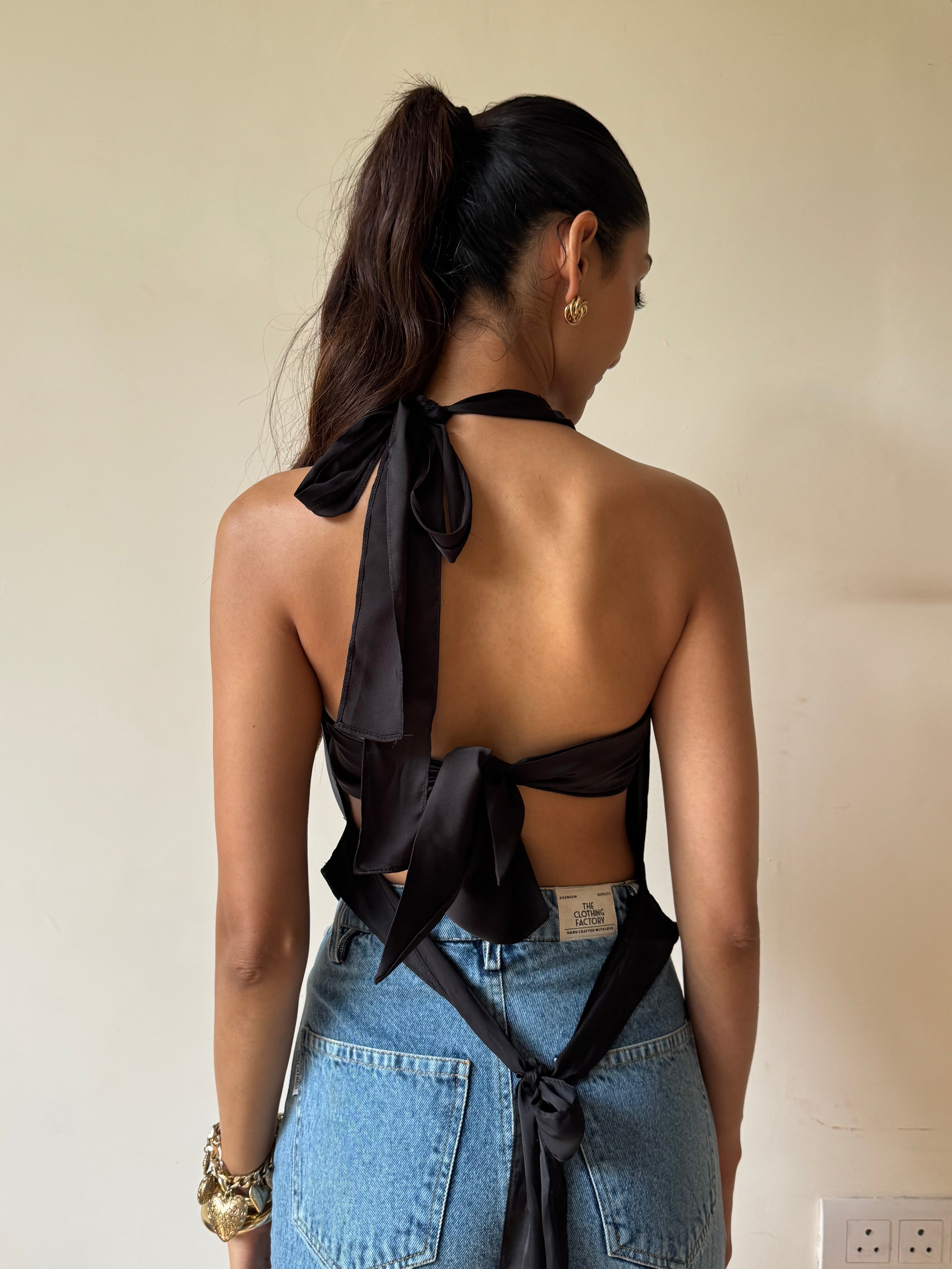 Black Cowl Neck Top with Bralette