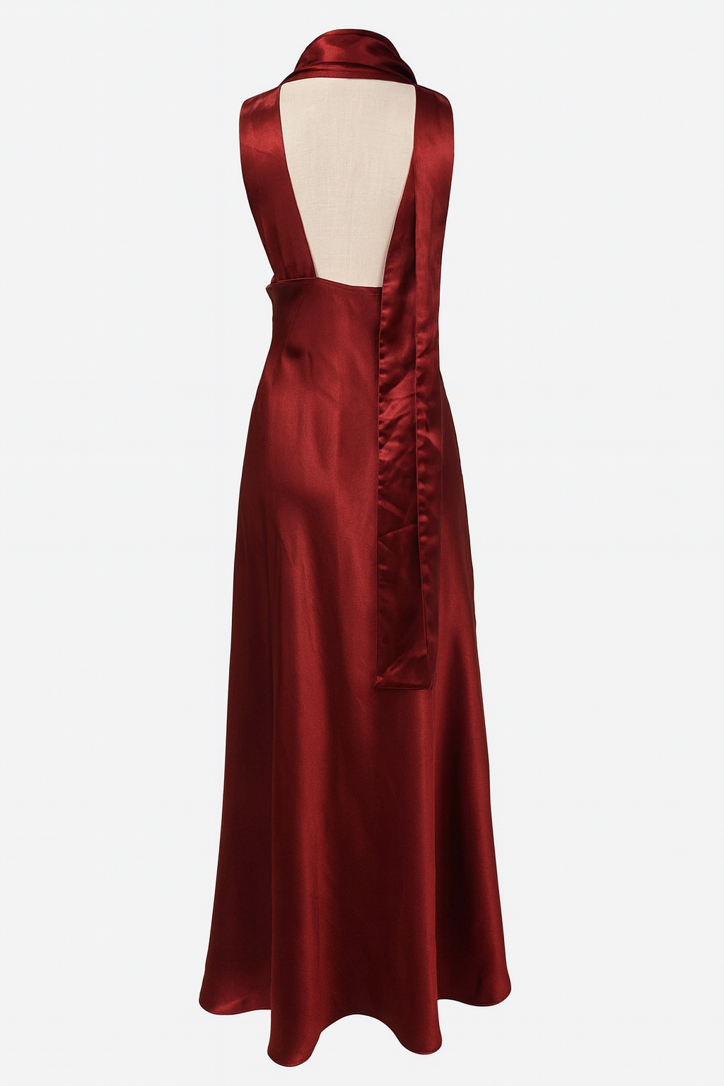Crimson Allure Deep V Satin Maxi Dress