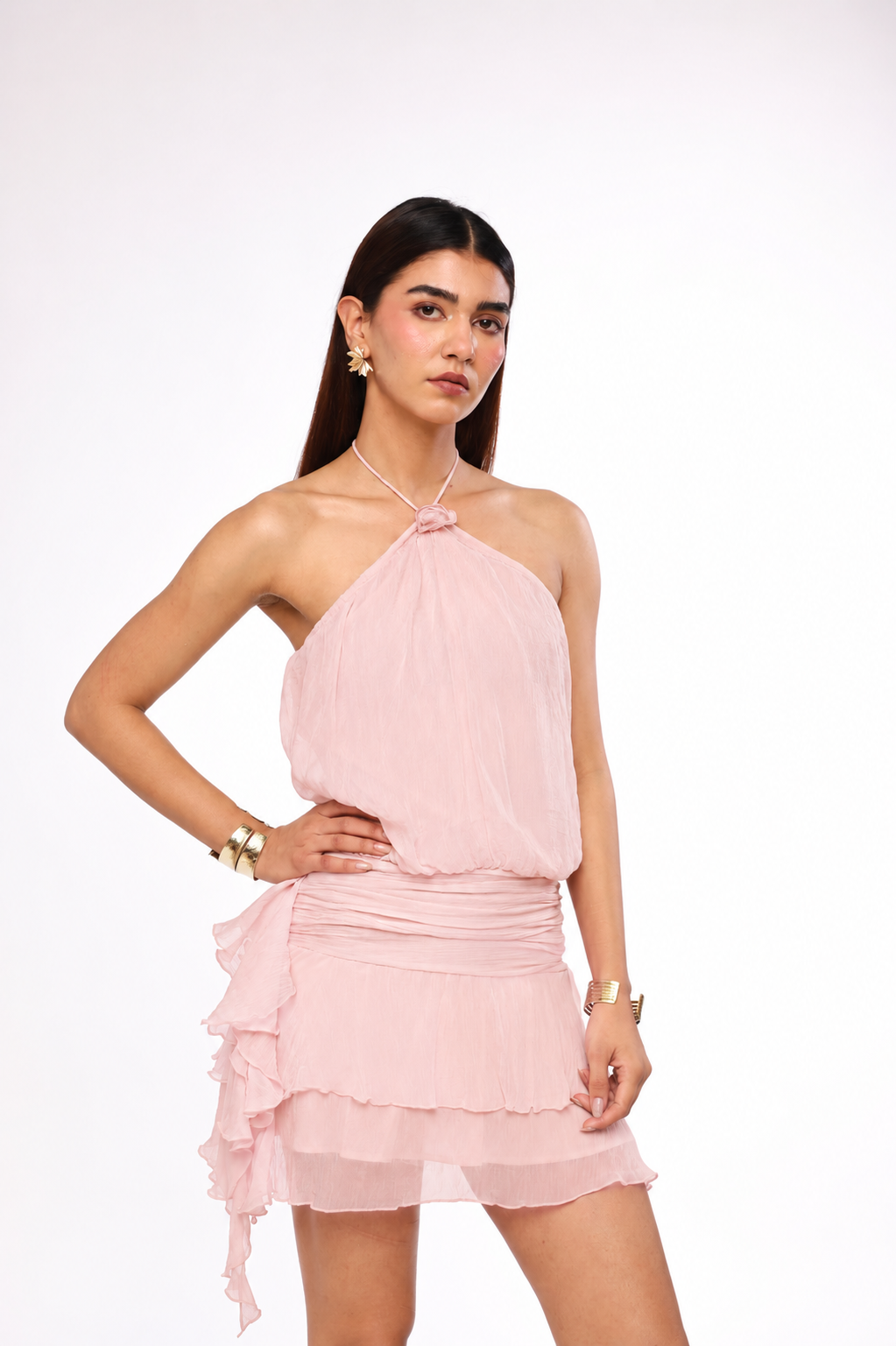 Blush Pink Crinkle Mini Dress