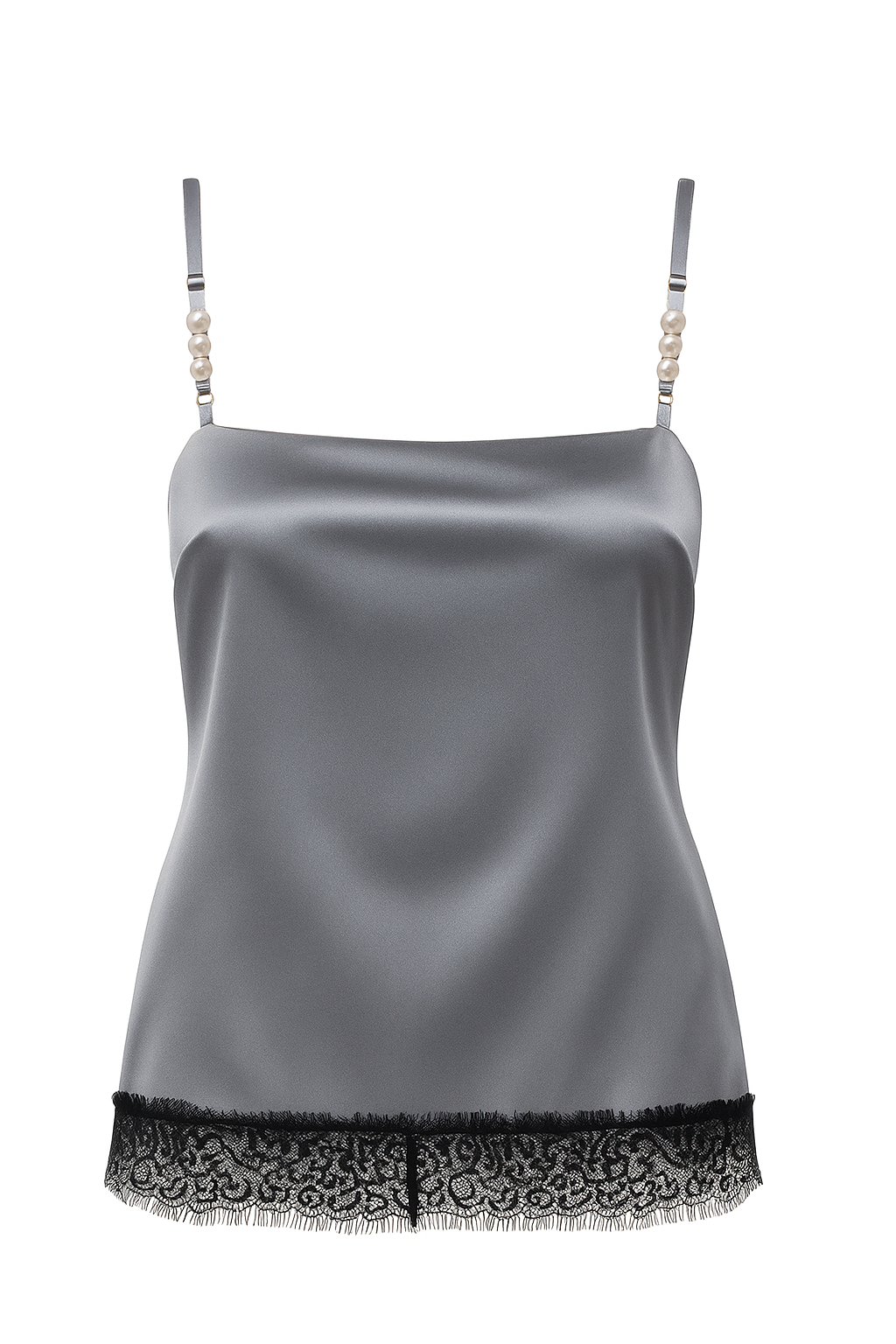 Silver Luxe Satin Lace Cami Top