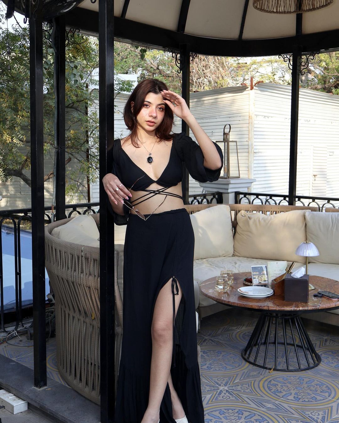 Off Shoulder Crop Top with Crossover Drawstring Detail