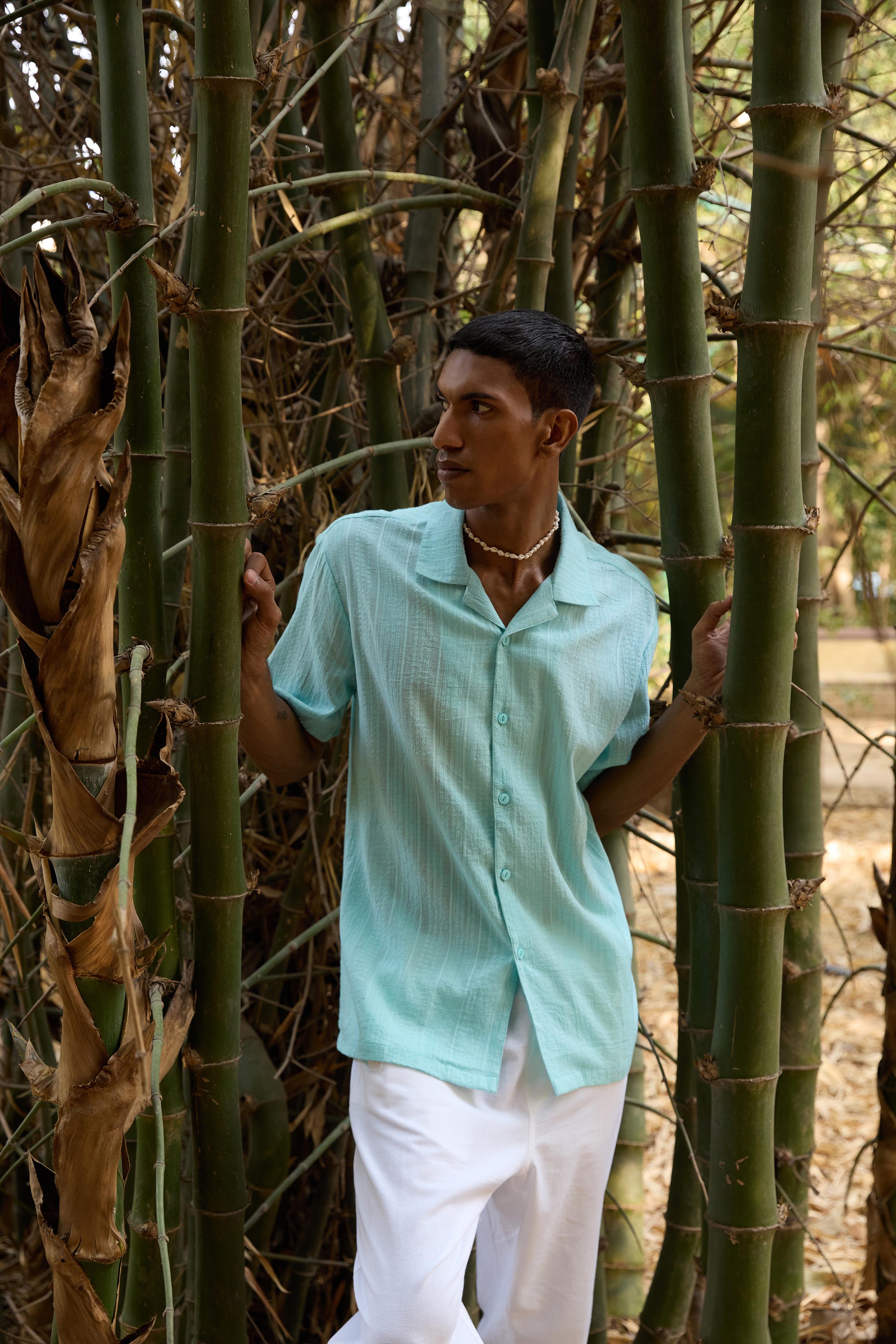 Blue Self Design Cotton Straight Shirt