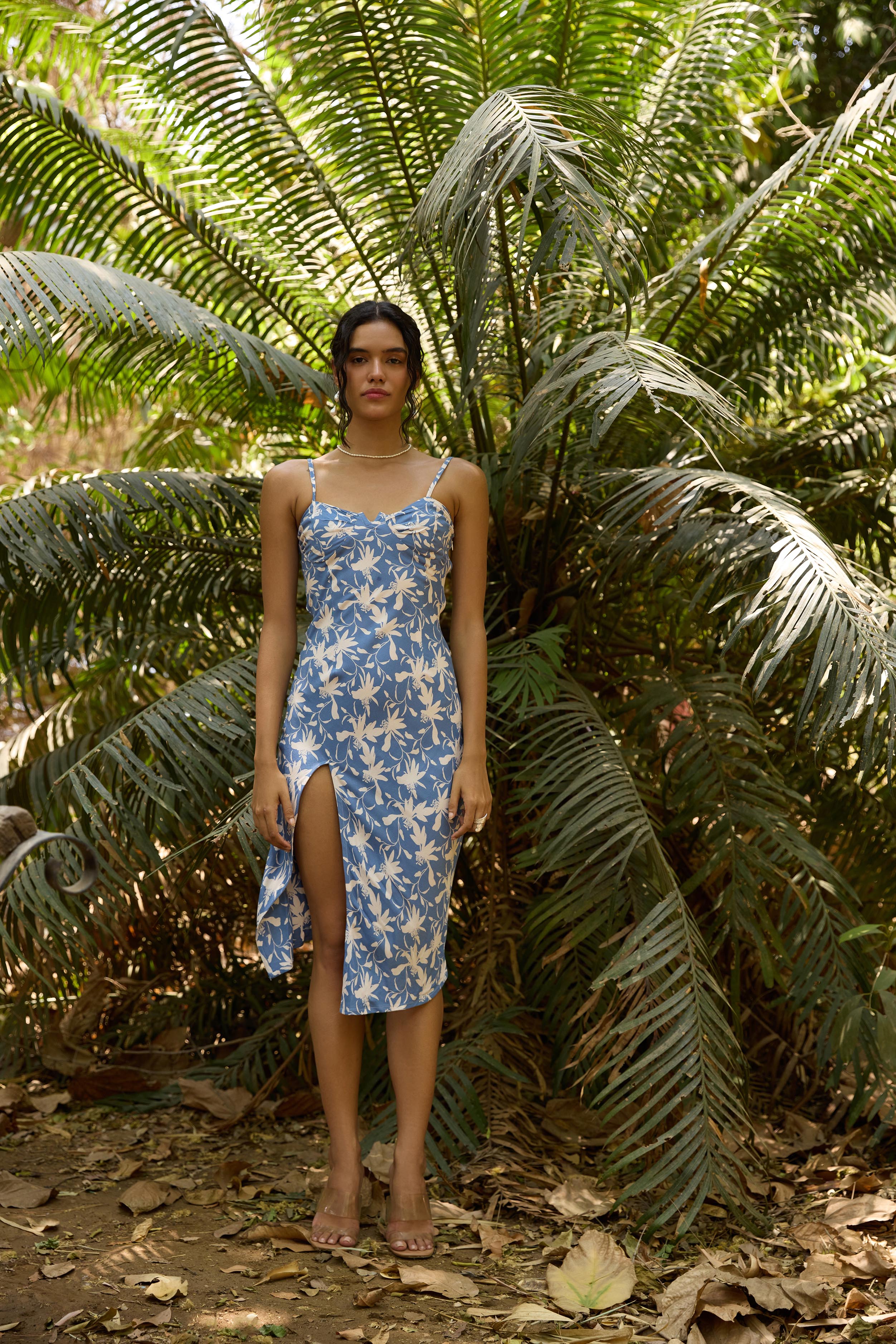 Printed Front Slit Midi Dress