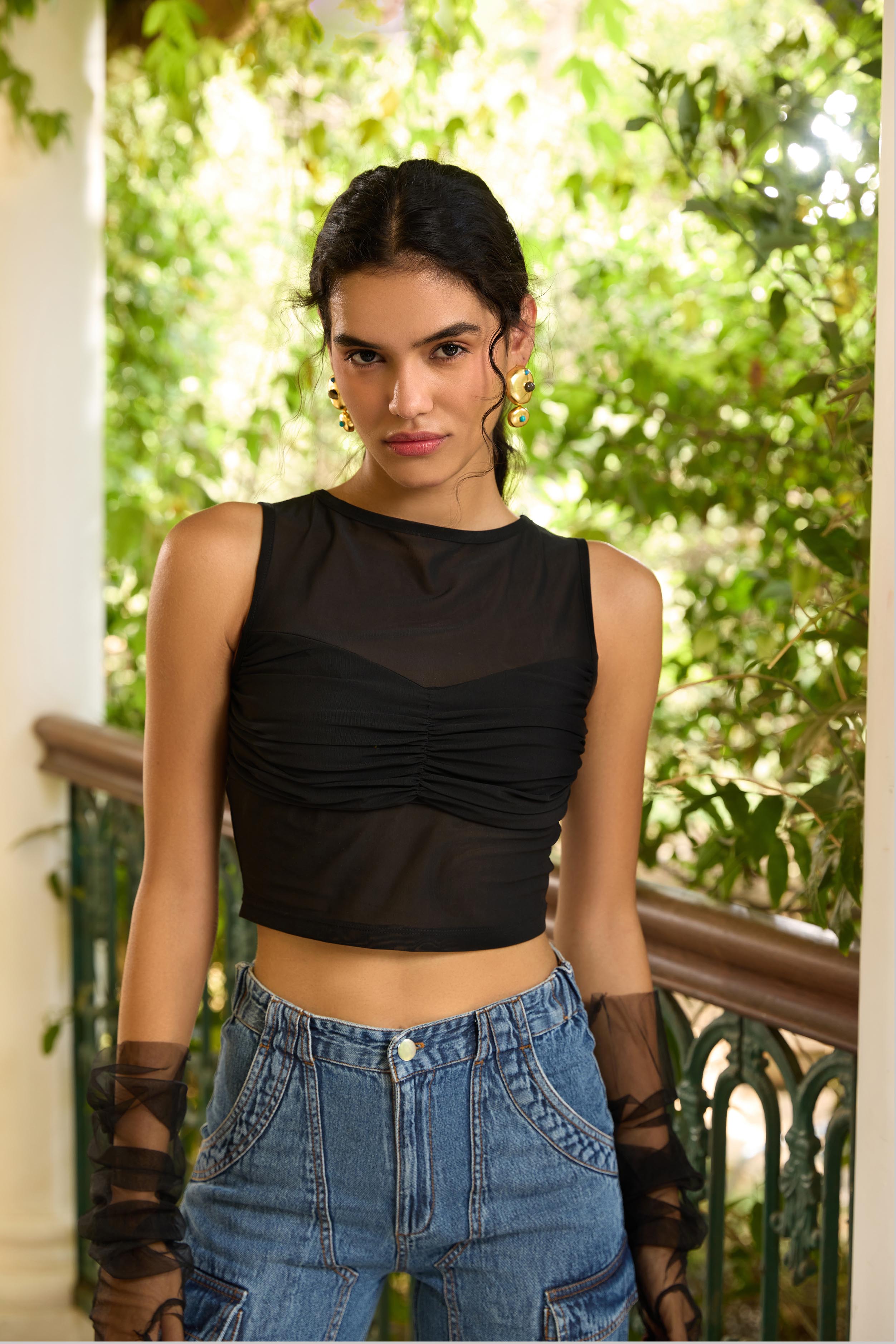 Ruched Mesh Top