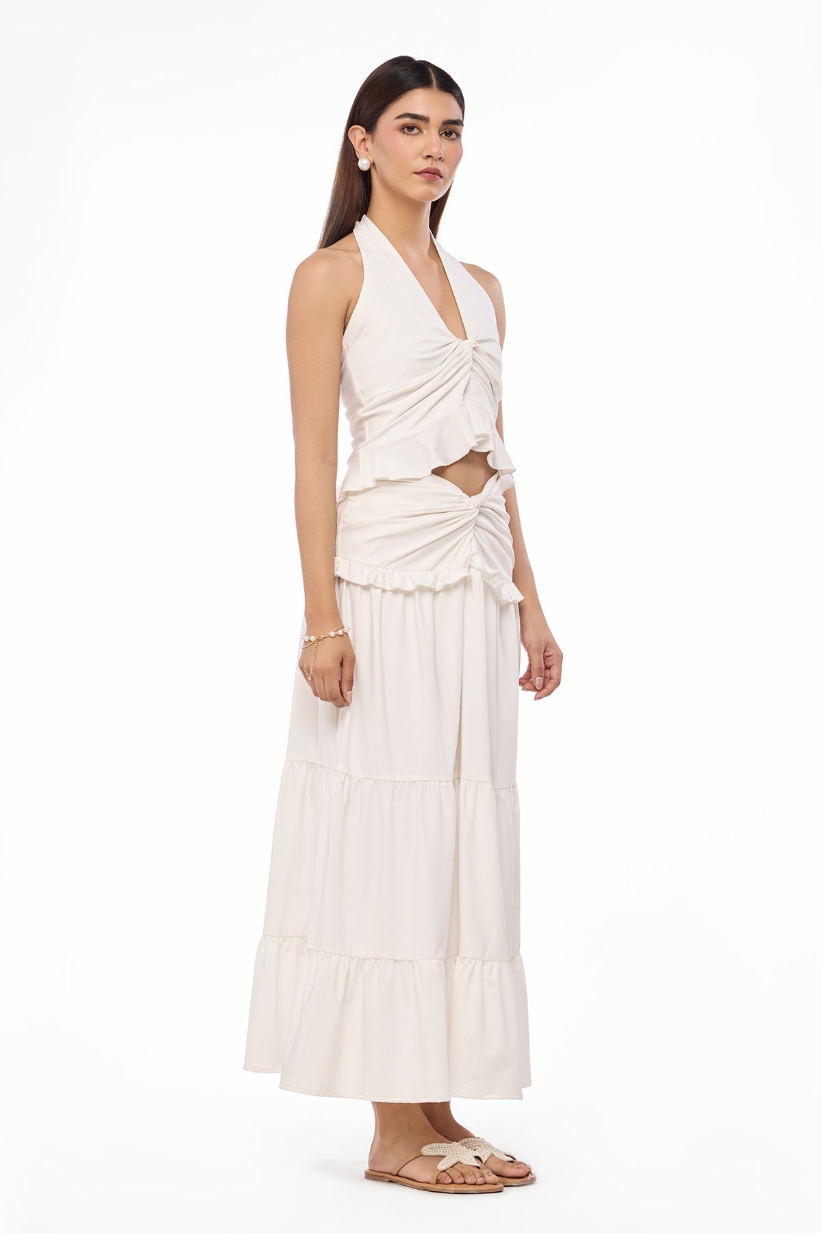 Ivory Muse Ruched Maxi Skirt